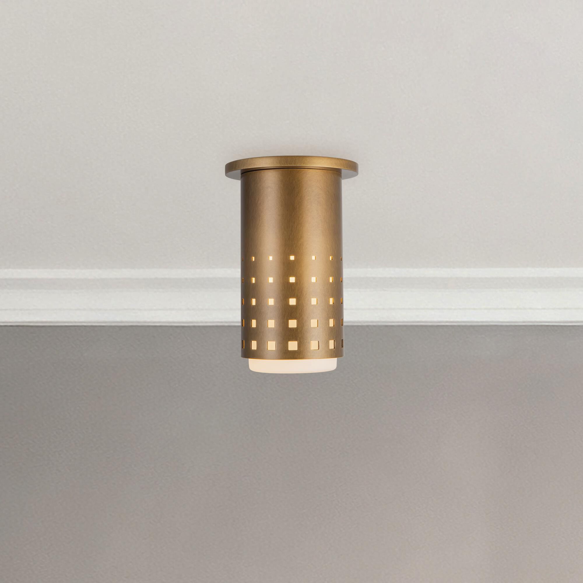 Shown in Vintage Brass finish and Clear Exterior Opal Interior glass