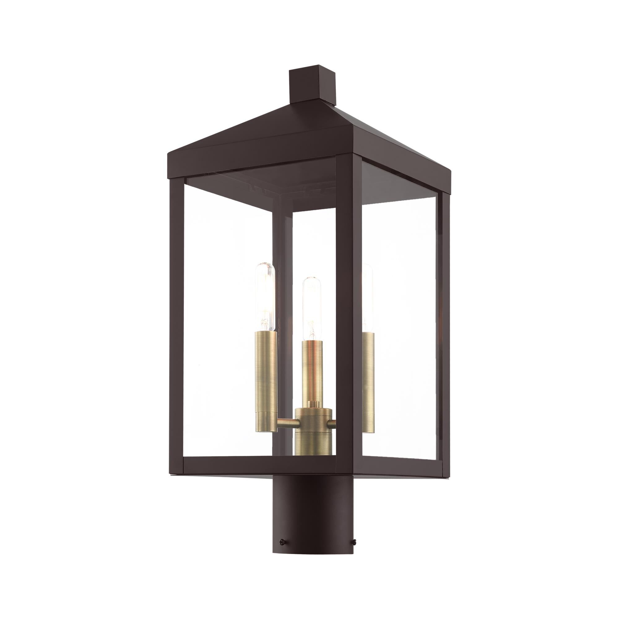 Shown in Bronze With Antique Brass Cluser finish and Clear glass and Clear Glass shade
