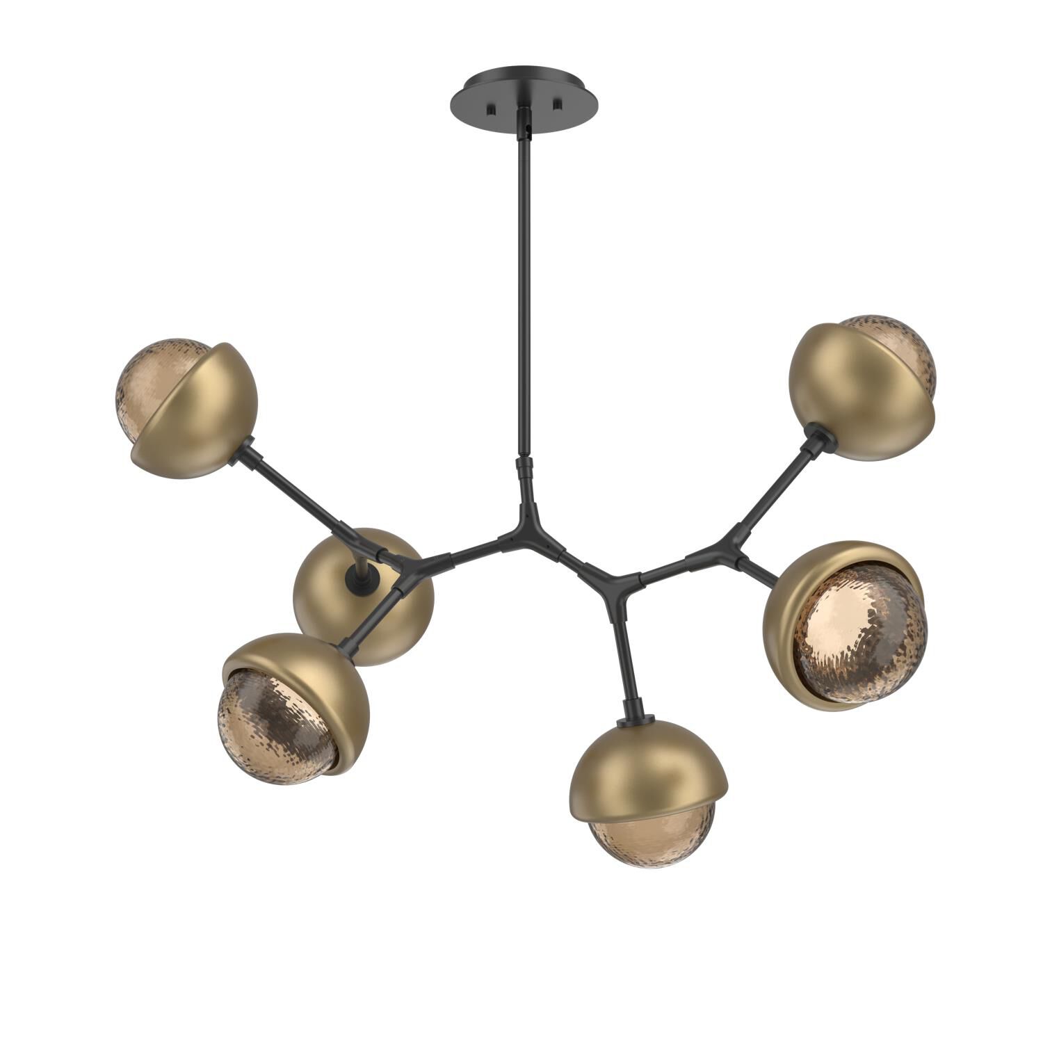 Shown in Matte Black finish and Bronze glass and Gilded Brass accent