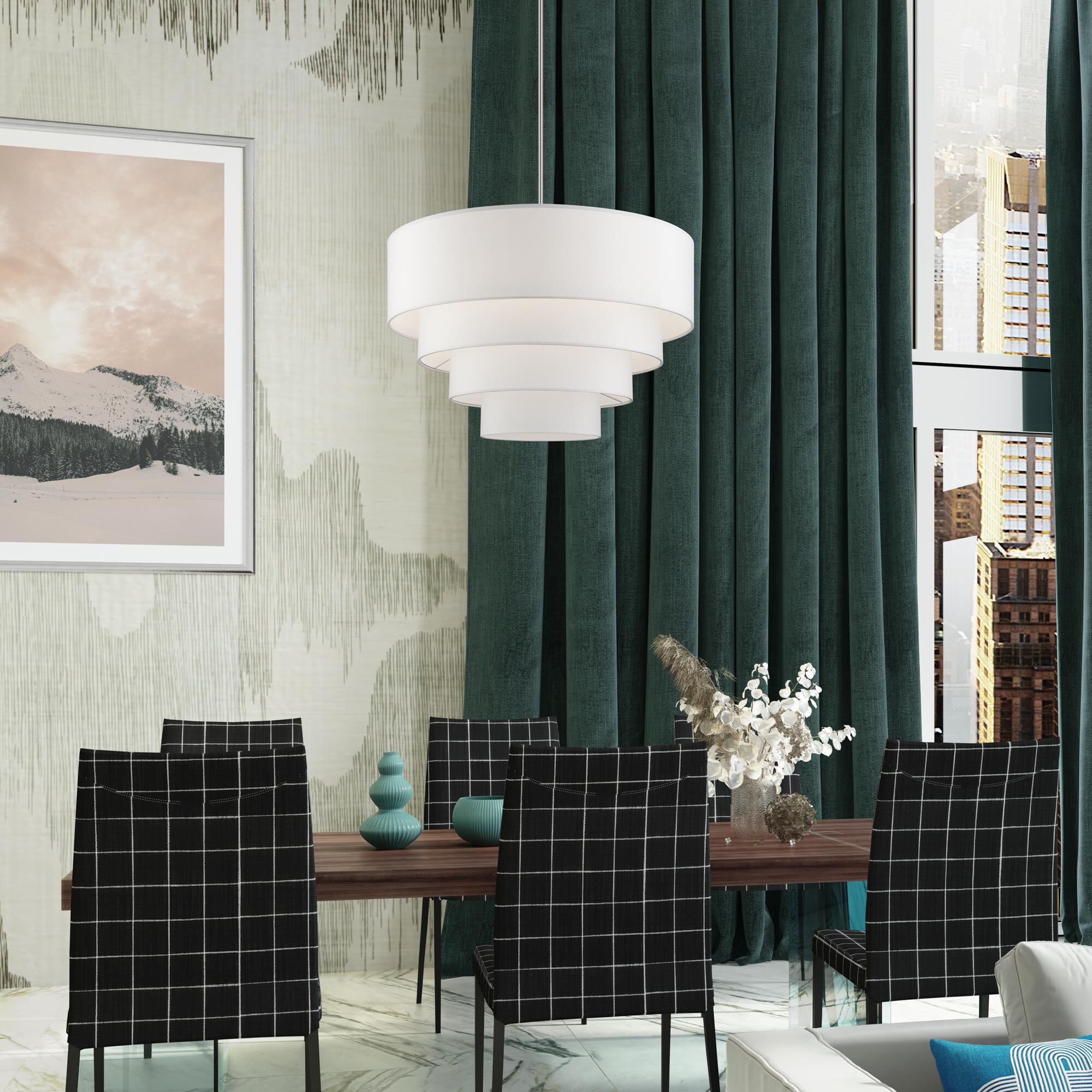 Shown in Brushed Nickel finish and Hand Crafted Off-White Fabric Hardbacks with White Fabric Inside shade