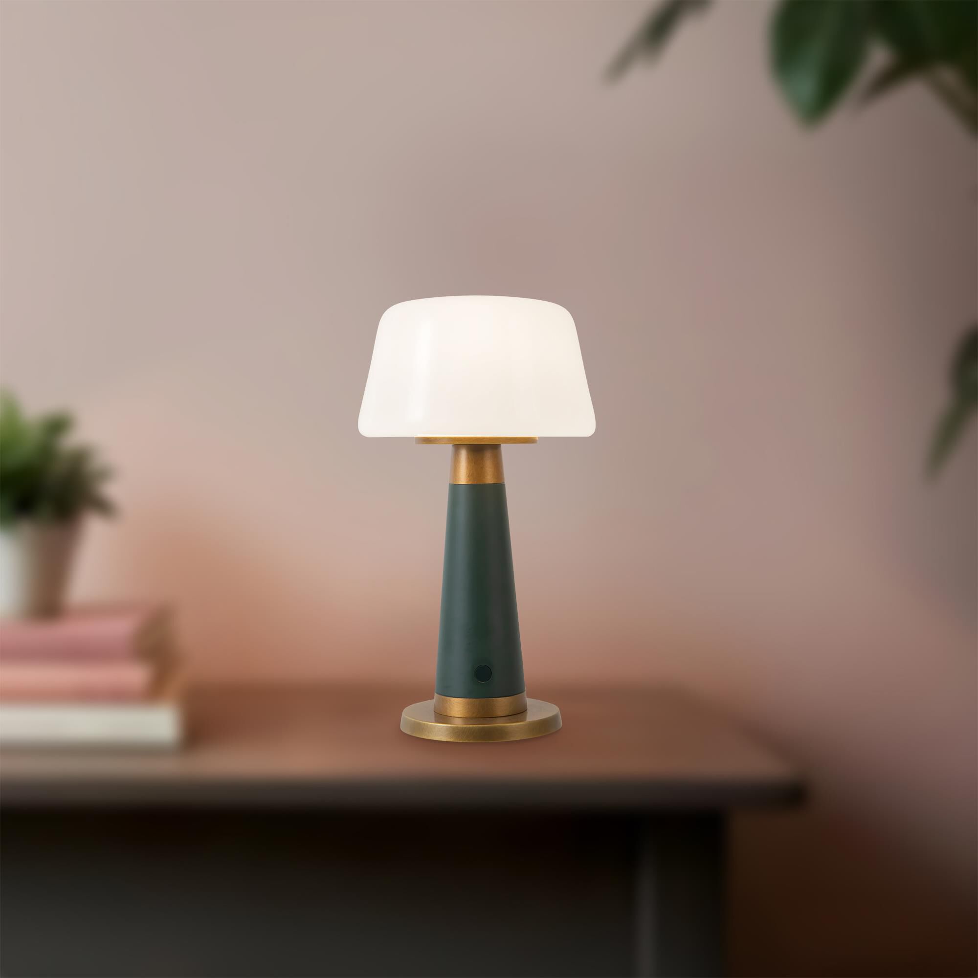 Shown in Pine Green finish and Opal glass