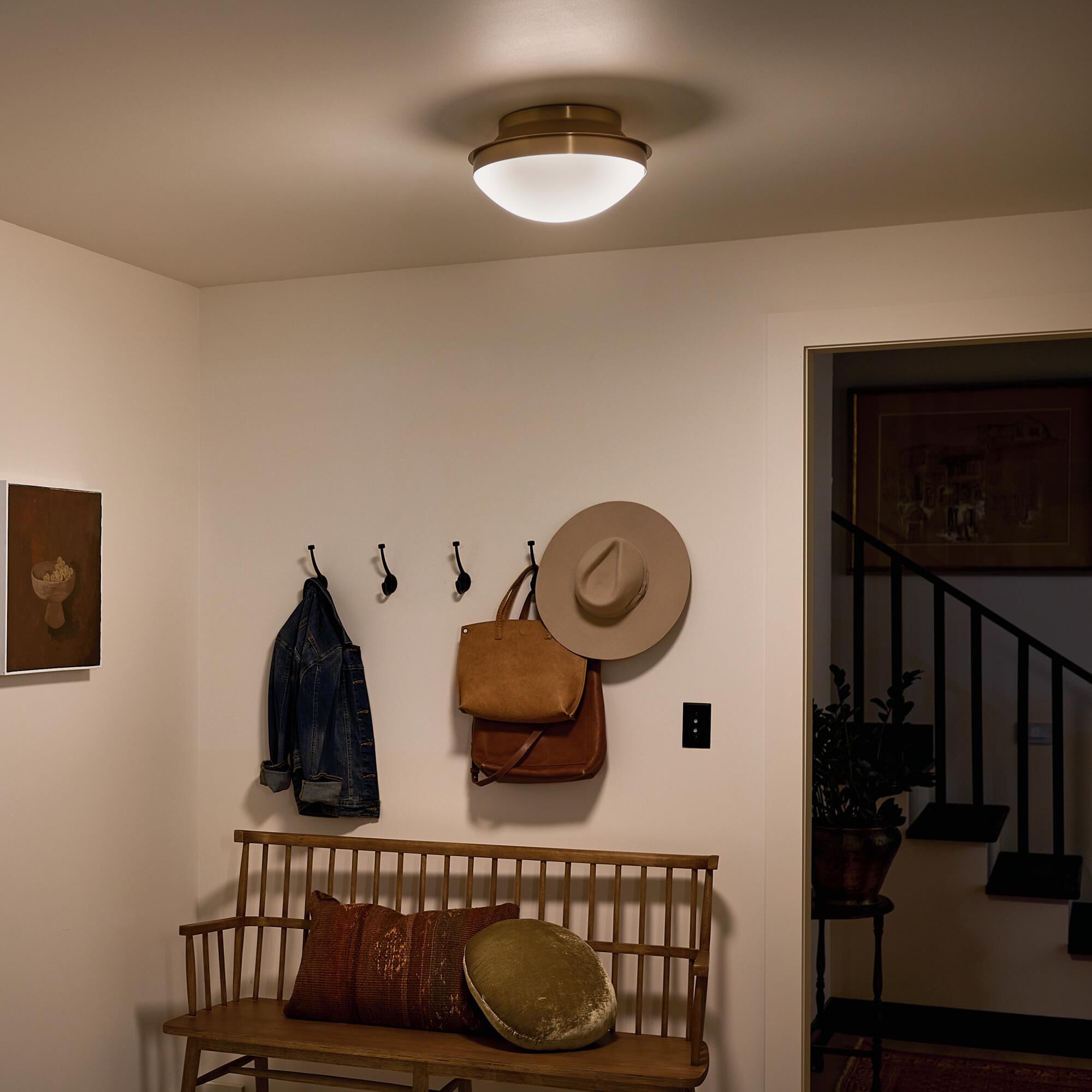 Shown in Brushed Natural Brass finish and Satin Etched Cased Opal glass