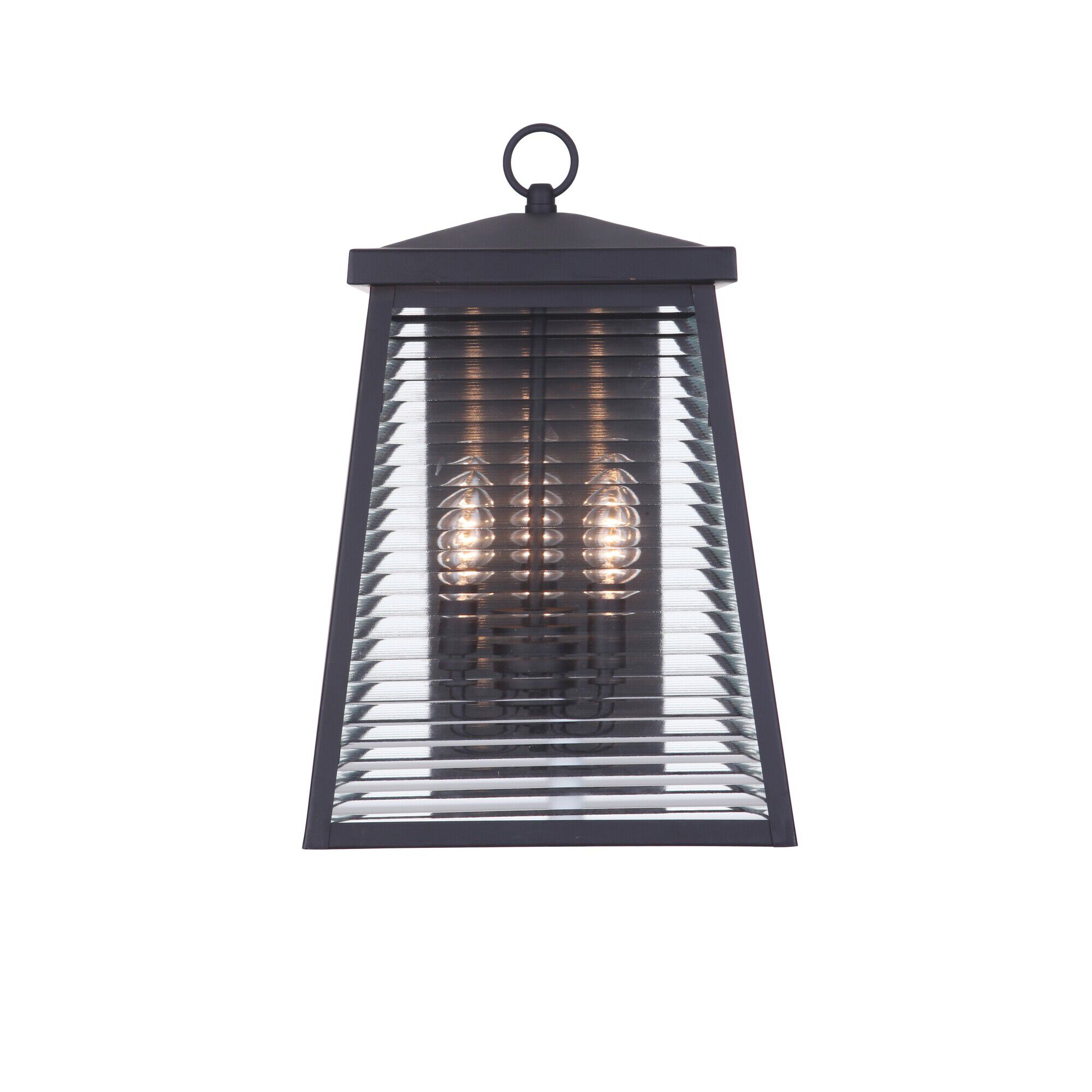 Shown in Midnight finish and Clear Shiplap glass and Glass shade