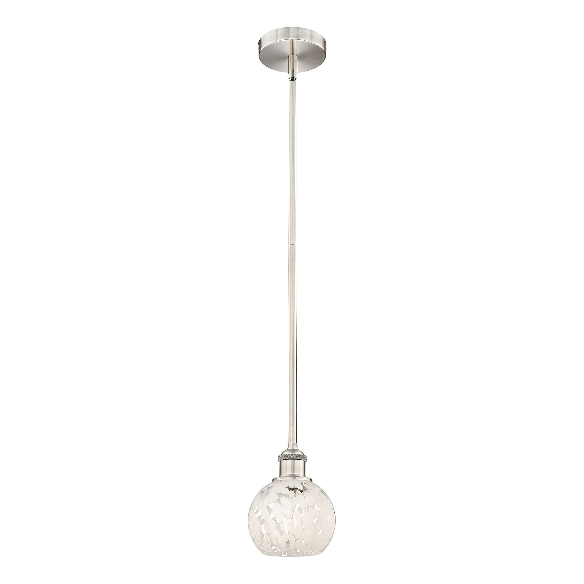 Shown in Brushed Satin Nickel finish and White Mouchette glass