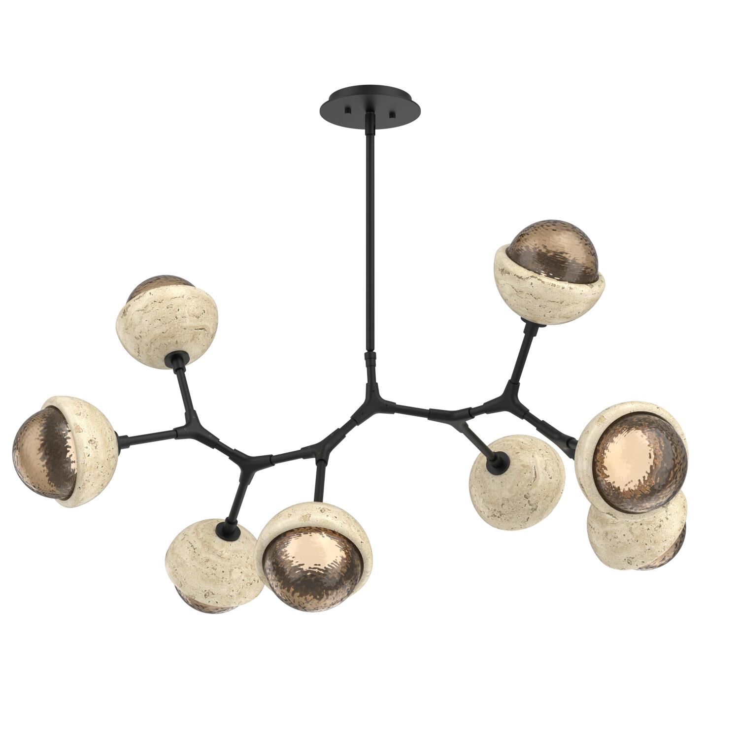 Shown in Matte Black finish and Bronze glass and Travertine Stone accent