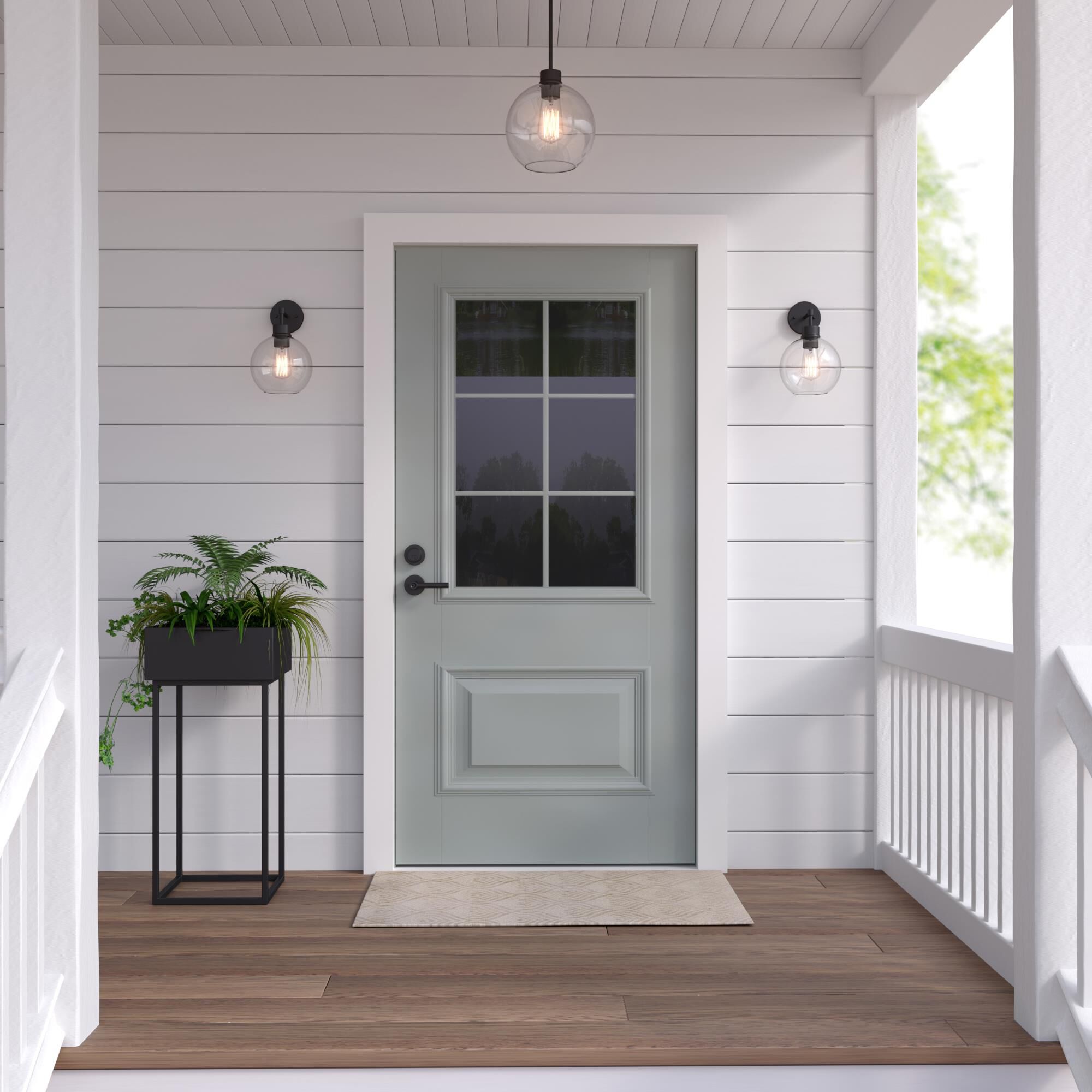 Shown in Powder Coat Black finish and Clear glass