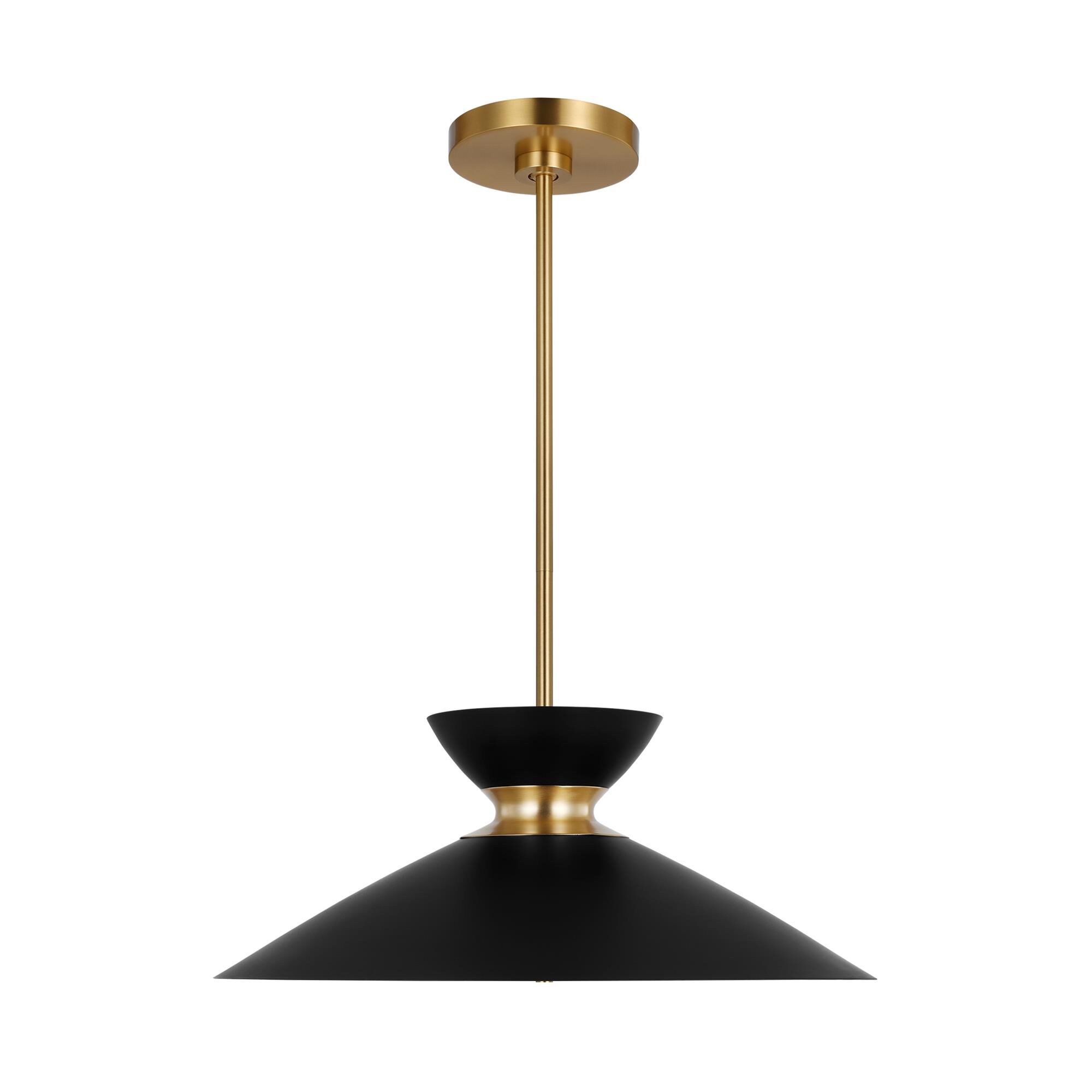 Shown in Midnight Black And Burnished Brass finish and Midnight Black Steel shade