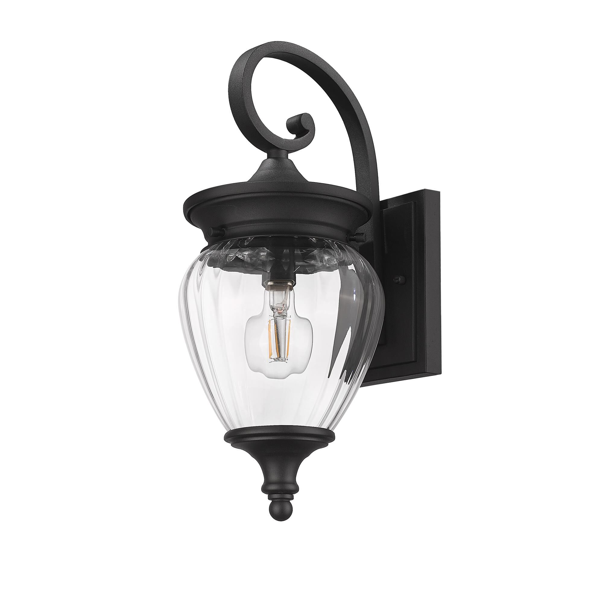 Shown in Black finish and Clear Ribbed glass and Clear Ribbed shade