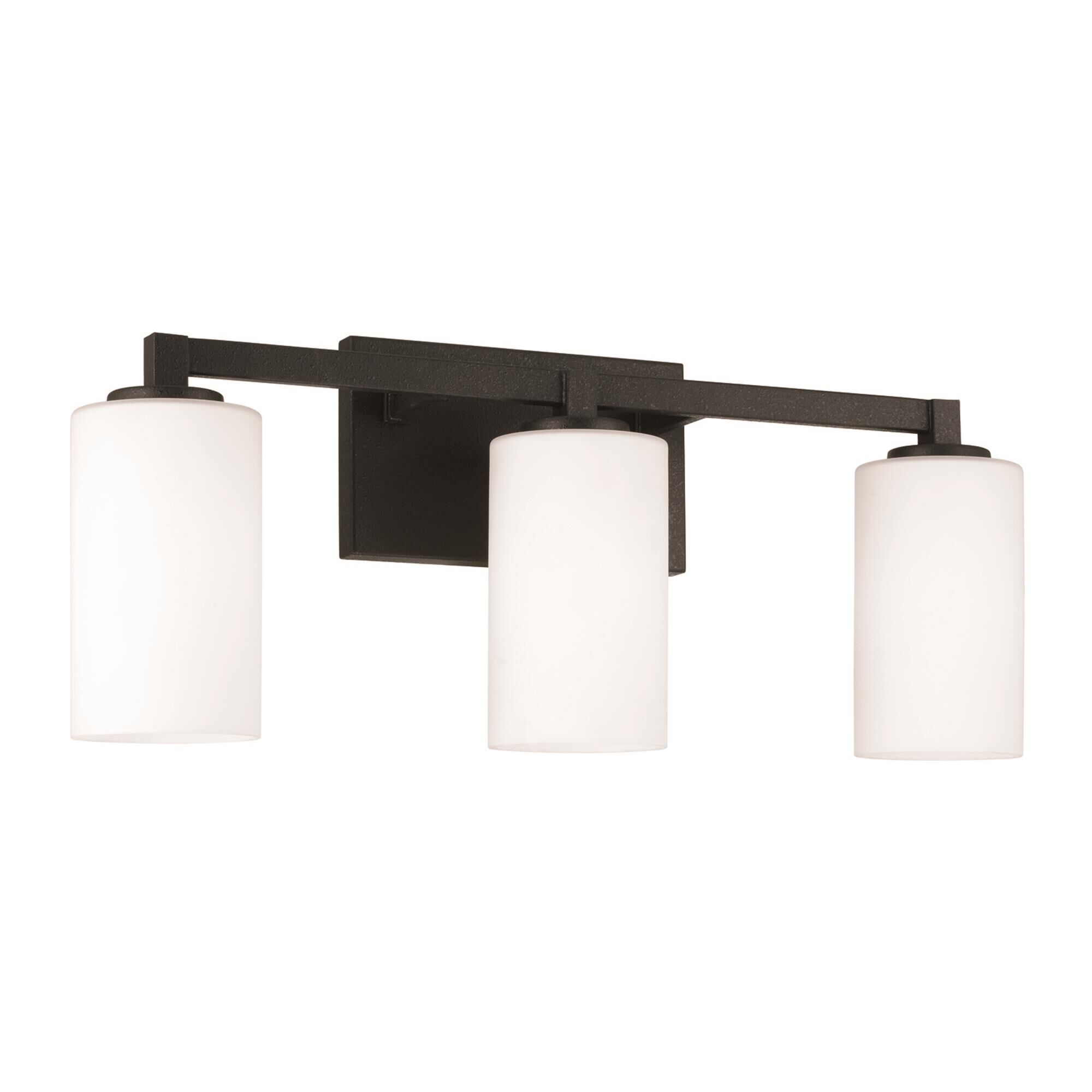 Shown in Black Iron finish and Soft White glass