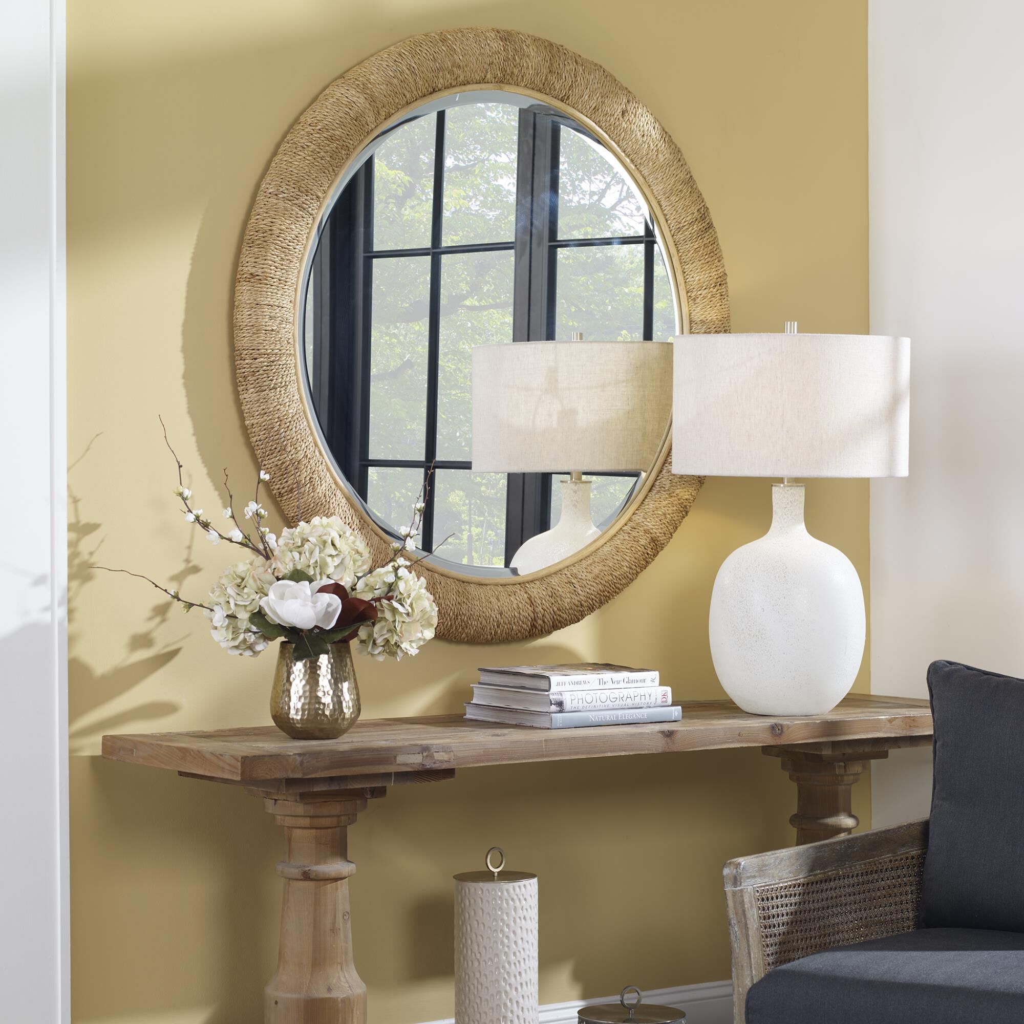 Mariner Round Mirror, Natural Decorative Mirrors by Uttermost