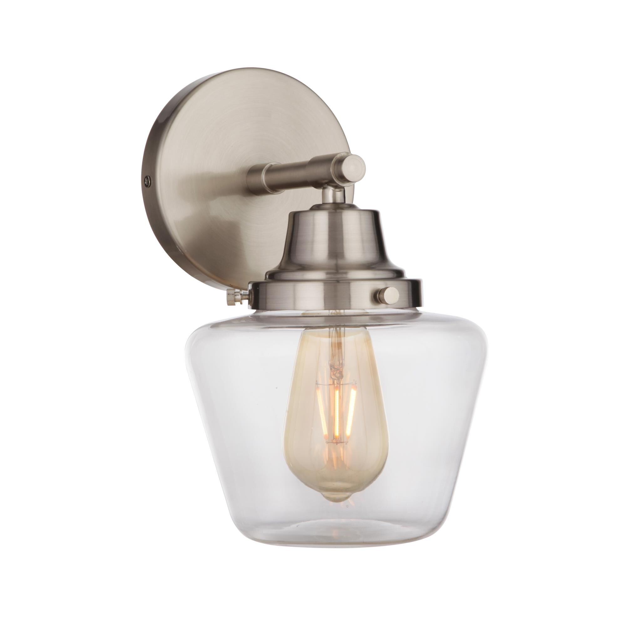 Shown in Brushed Polished Nickel finish and Clear glass and Glass shade