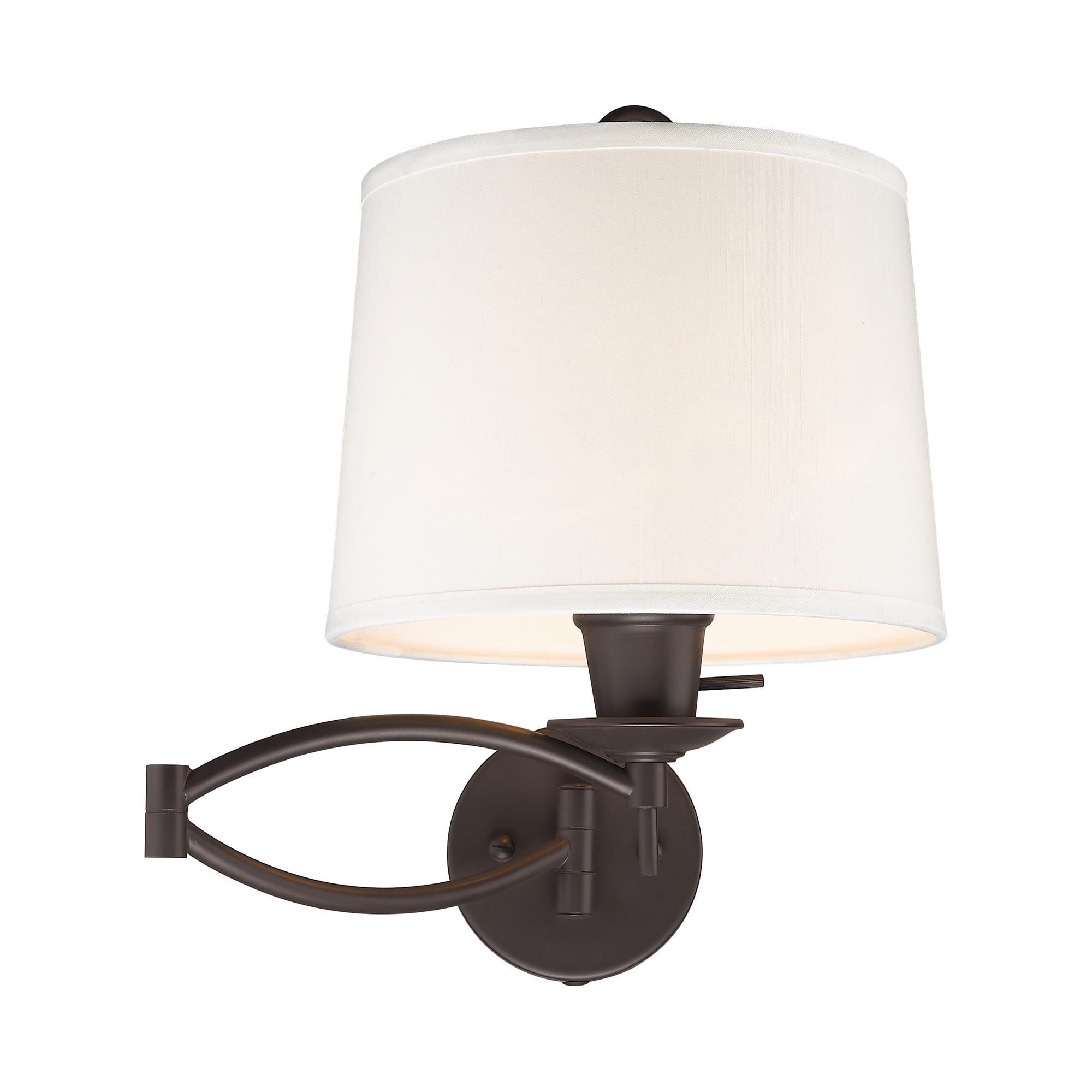 Shown in Bronze finish and Off White Linen Hard Back shade