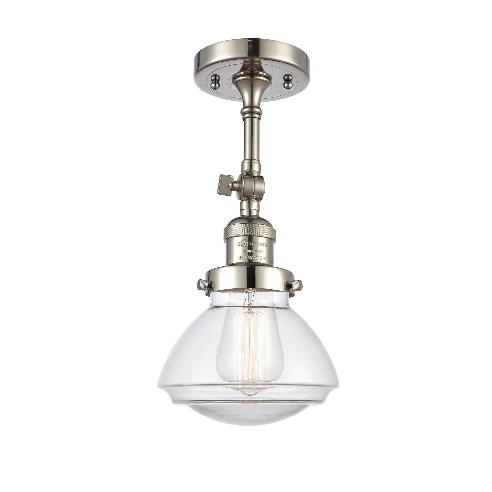 Shown in Polished Nickel finish and Bell glass and Glass shade and Bulb Tint - Amber accent