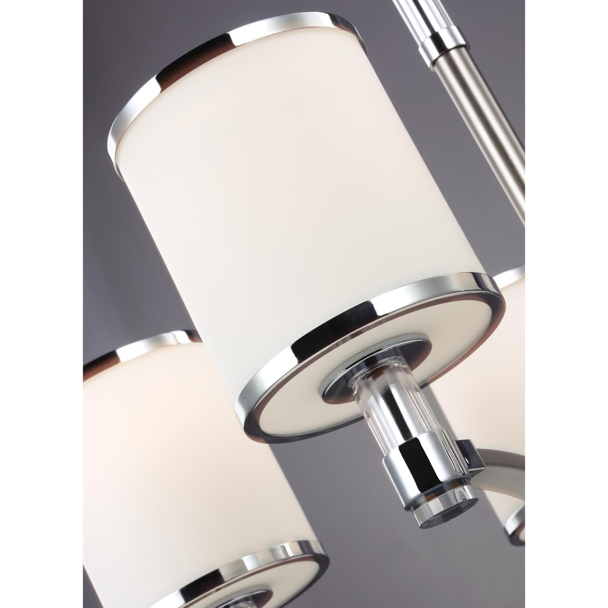 Shown in Satin Nickel - Chrome finish and White Opal Etched glass