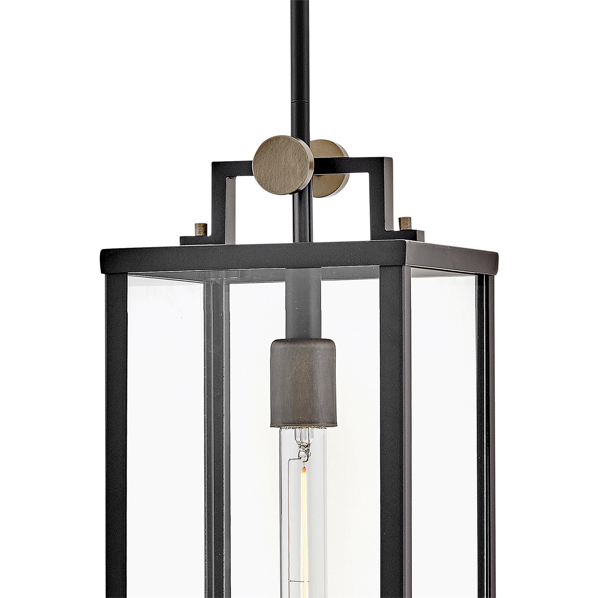 Shown in Black finish and Clear glass and Burnished Bronze accent