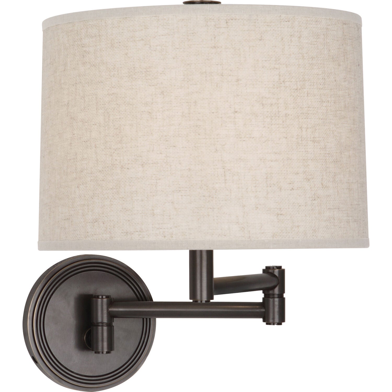 Shown in Deep Patina Bronze finish and Open Weave Heather Linen shade