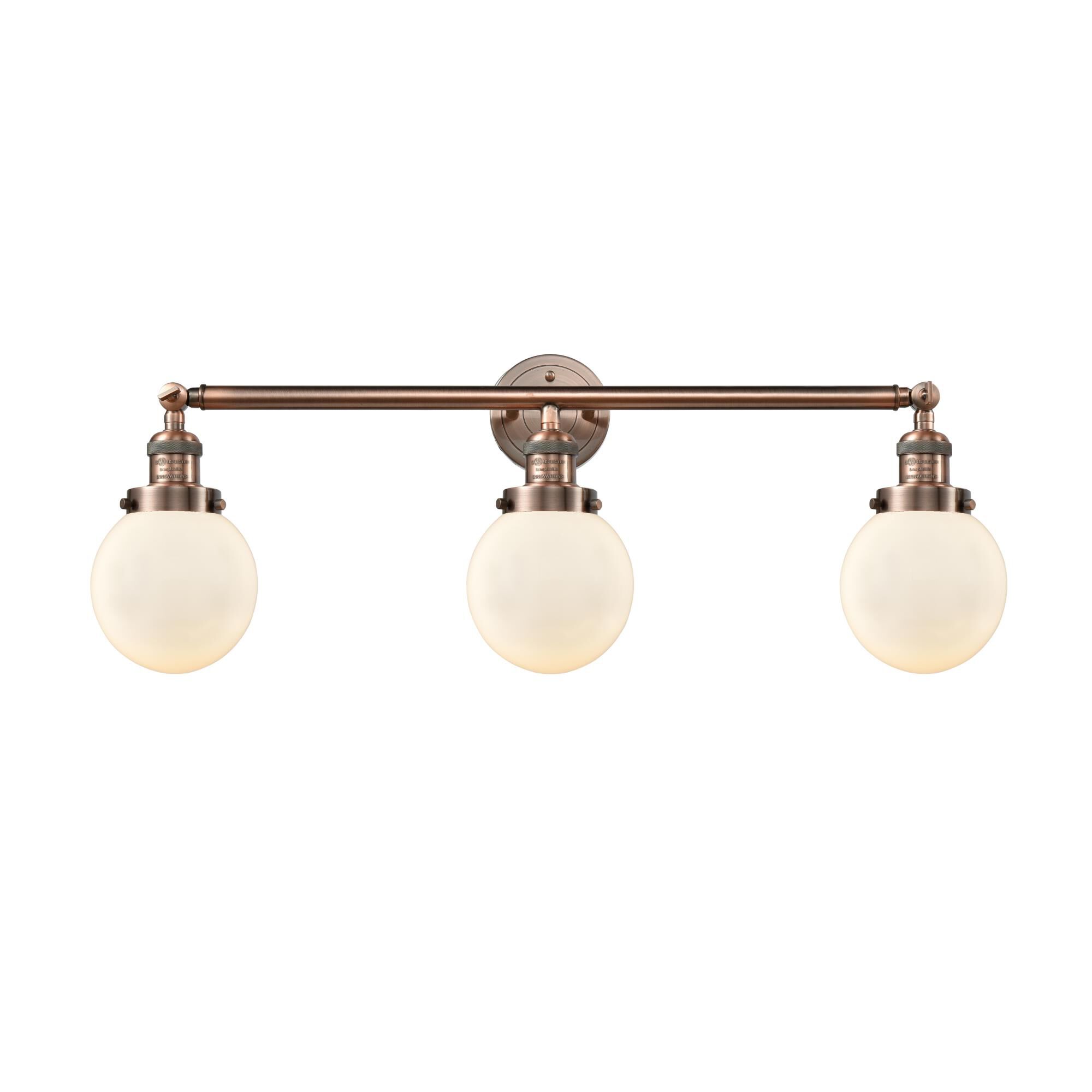 Shown in Antique Copper finish and Matte White Cased Beacon glass