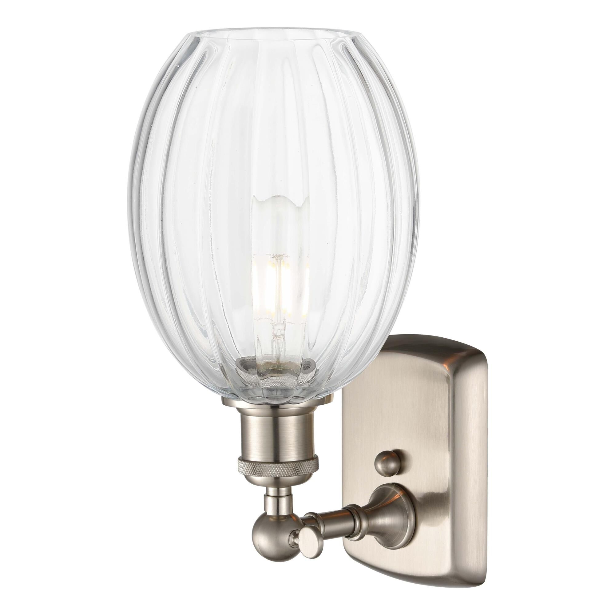 Shown in Brushed Satin Nickel finish and Clear glass