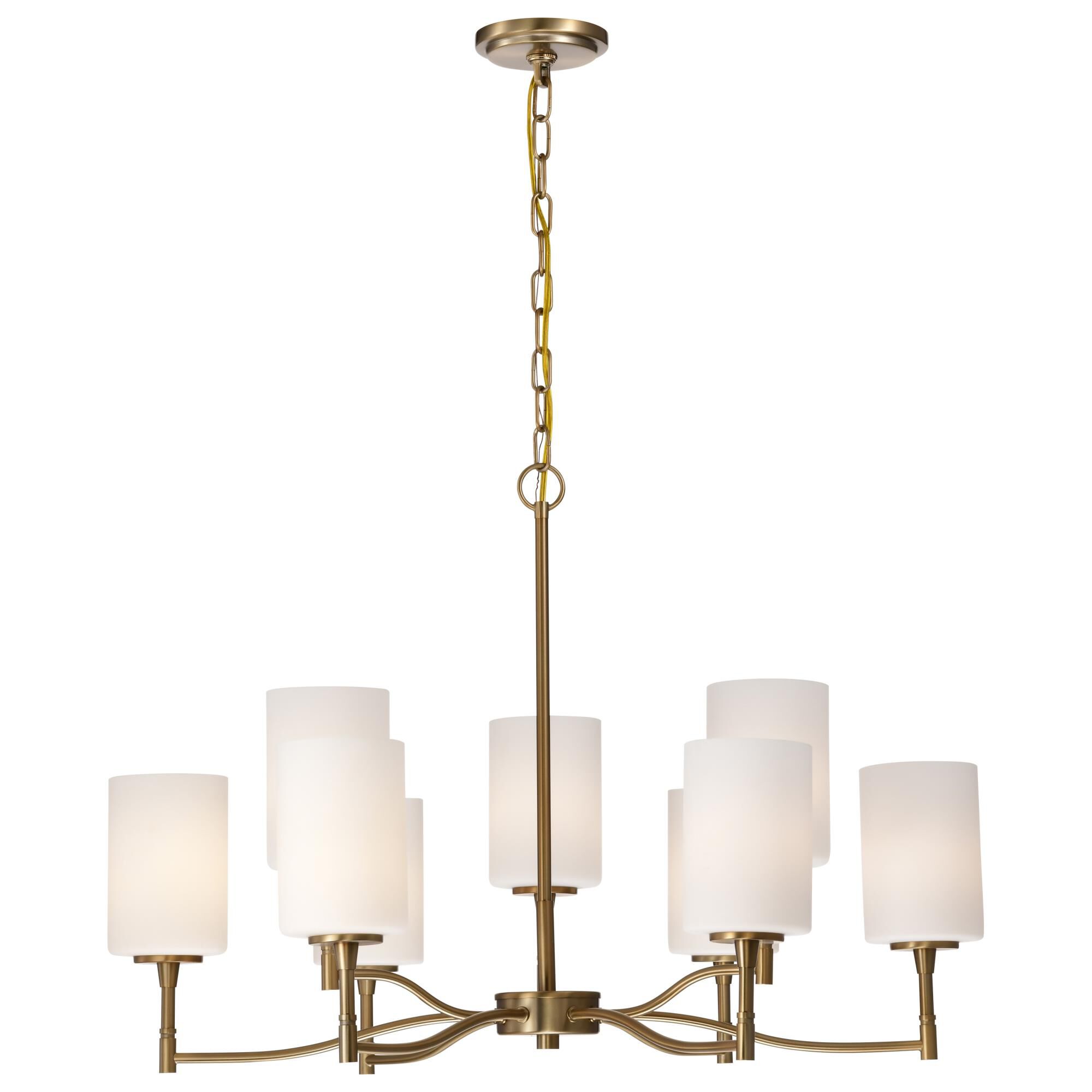 Shown in Burnished Brass finish and White Opal glass