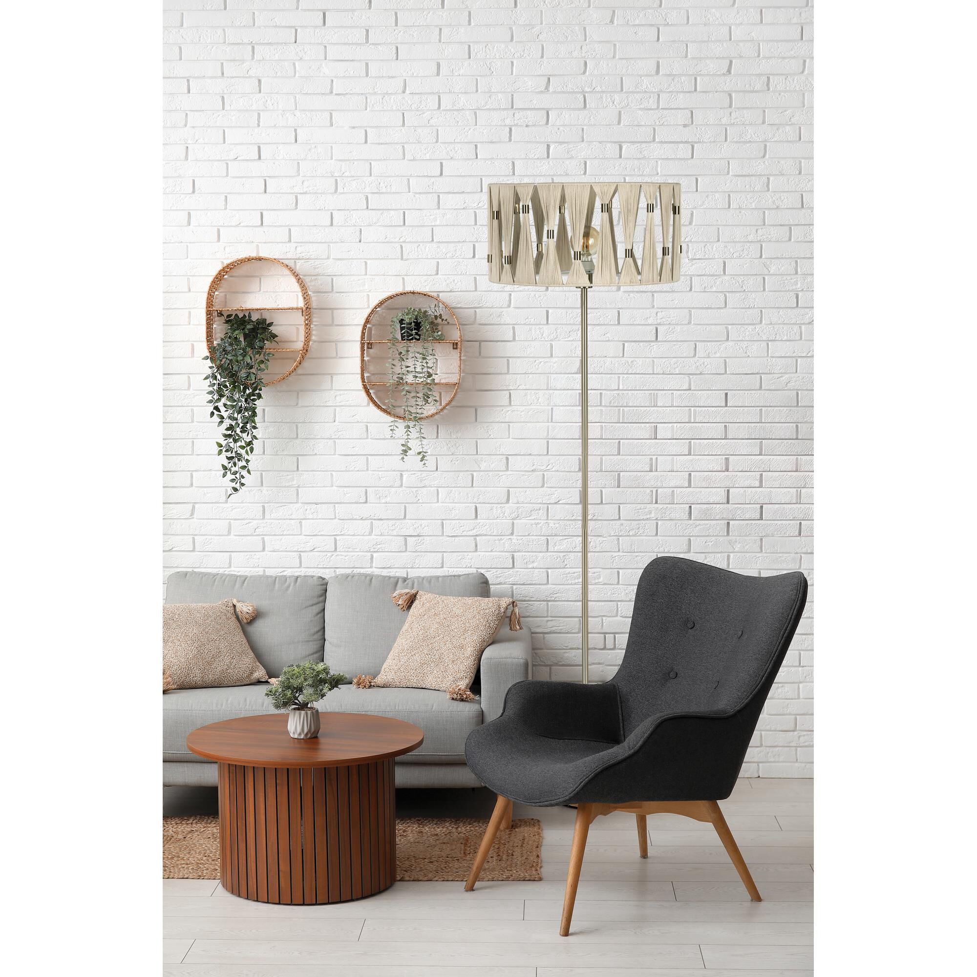 Shown in Brushed Brass and Beige finish and Beige and Brushed Brass Accents Textile Thread shade