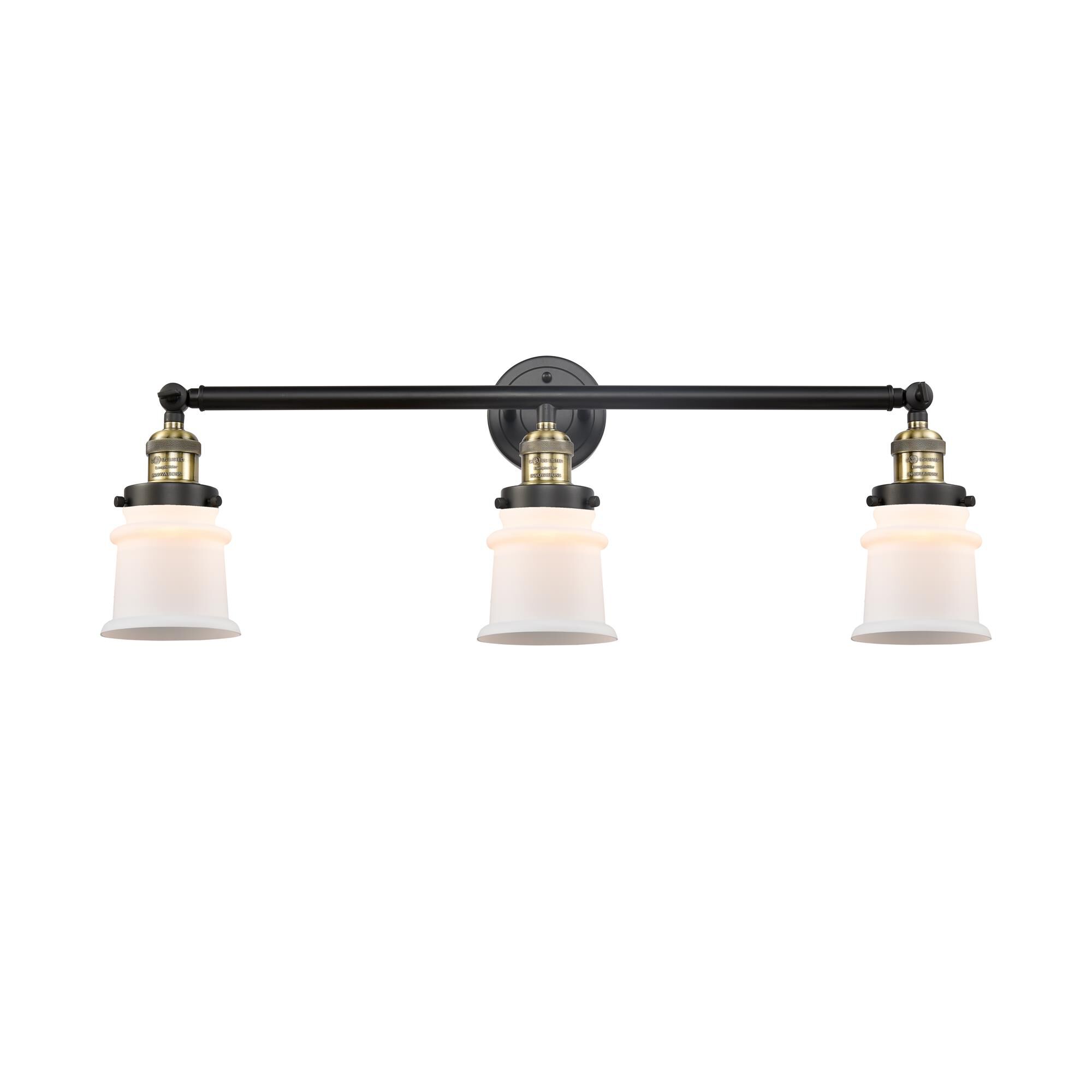 Shown in Black Antique Brass finish and Matte White Canton glass
