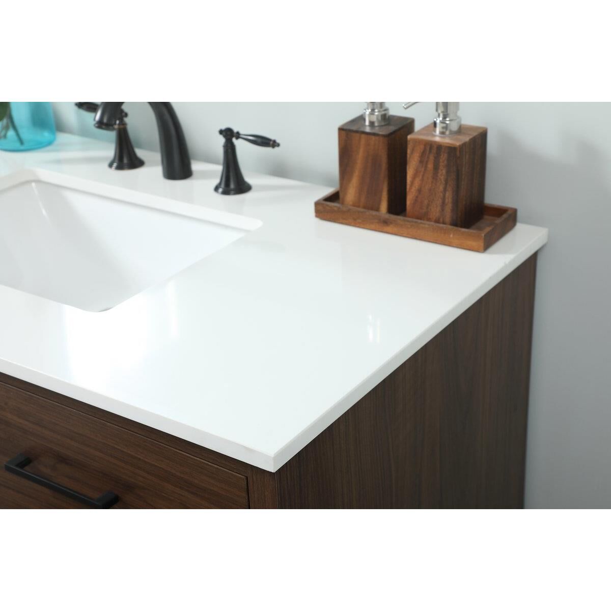 Shown in Walnut finish and Without Backsplash accent