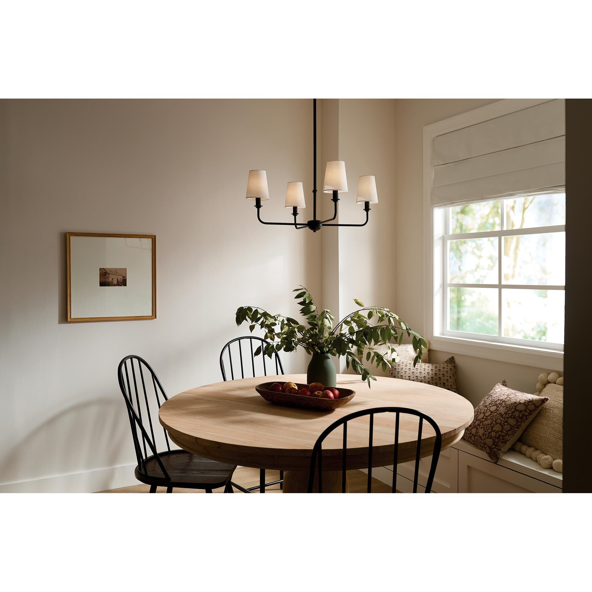 Shown in Black finish and Fabric and Bell shade