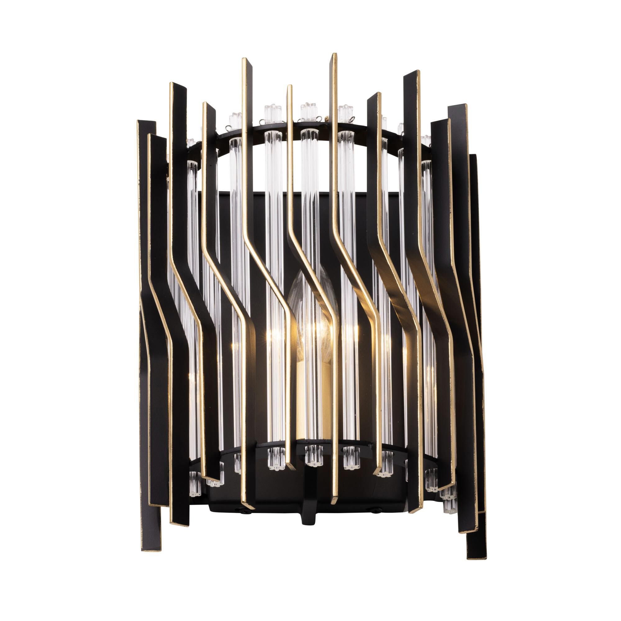 Shown in Matte Black/French Gold finish and Modern Clear Fluted shade