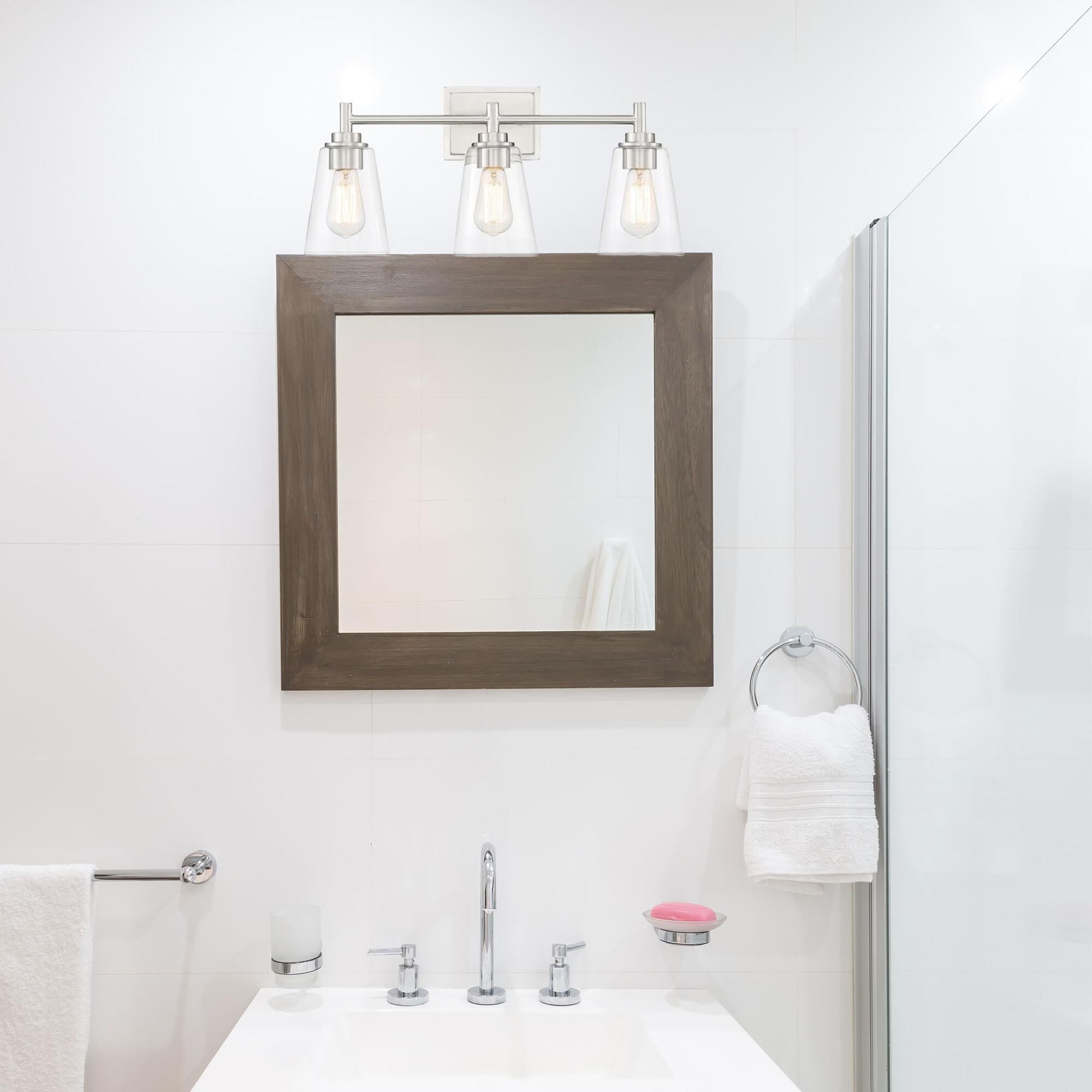 Shown in Satin Platinum finish and Clear glass