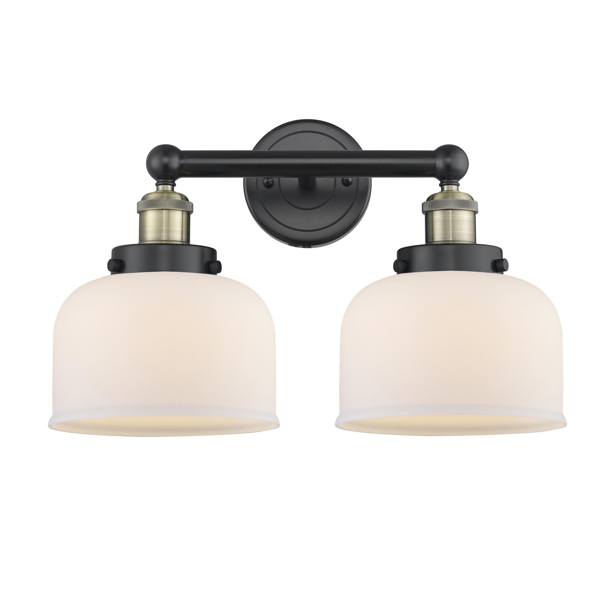 Shown in Black Antique Brass finish and Matte White glass