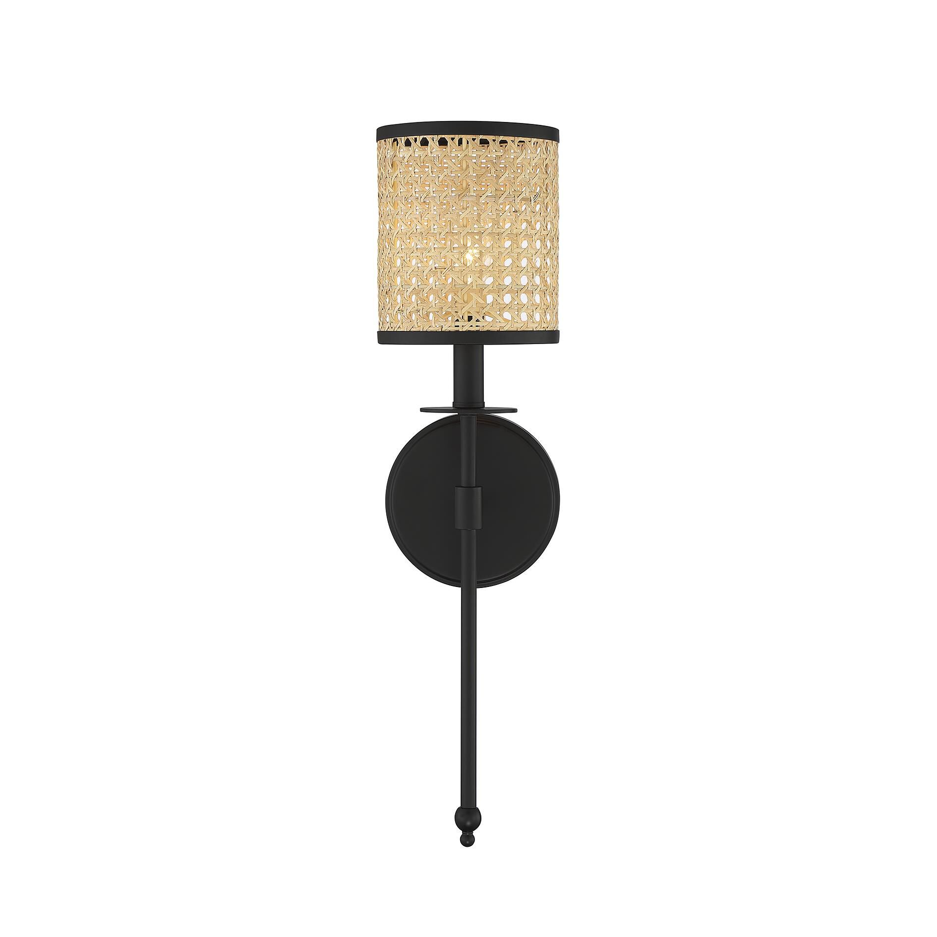 Shown in Matte Black finish and Natural Cane shade