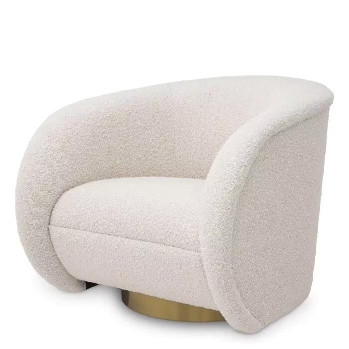 Shown in Boucle Cream with Brushed Brass Swivel Base finish