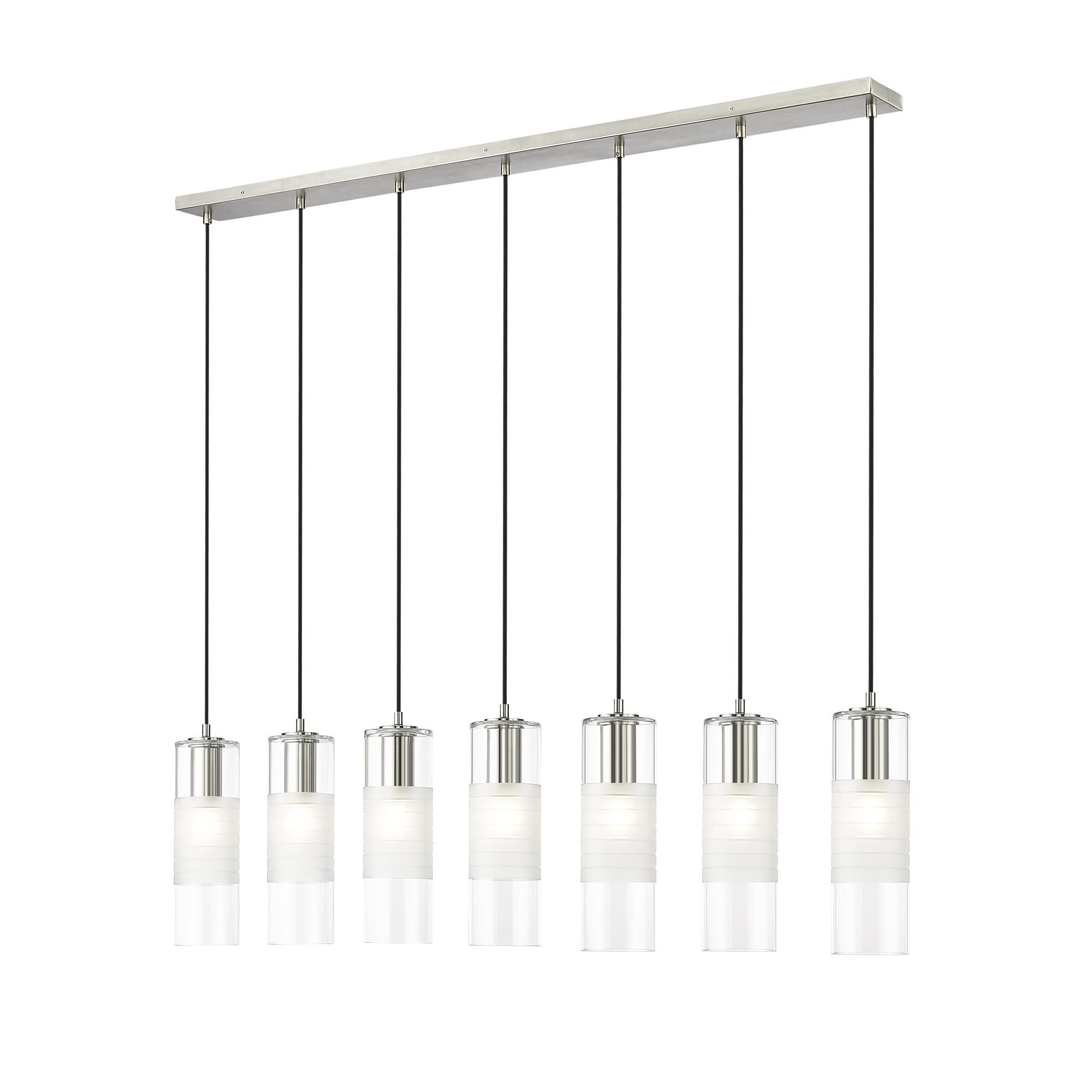 Shown in Brushed Nickel finish and Clear+frosted glass and Clear+frosted shade