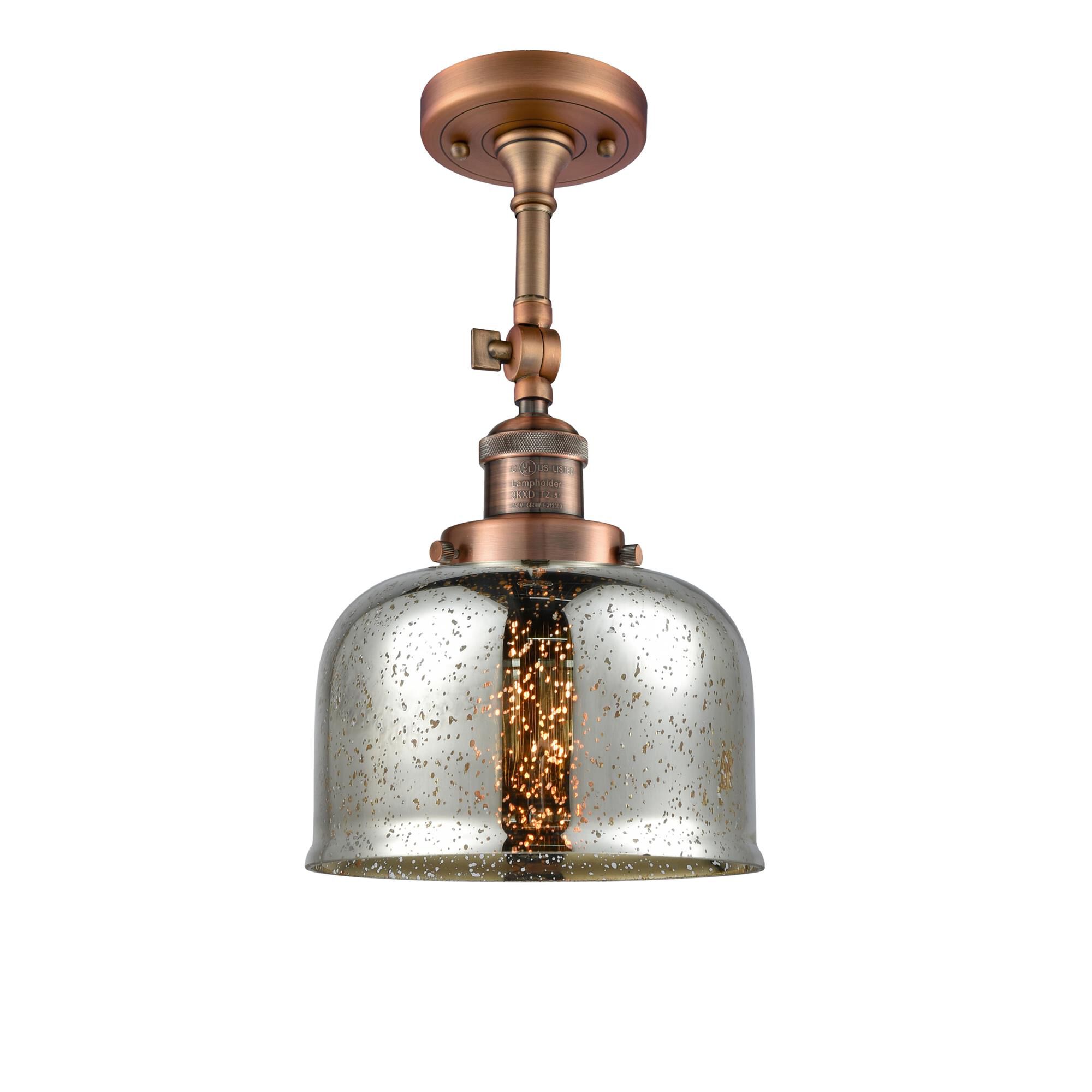 Shown in Antique Copper finish and Silver Plated Mercury Large Bell glass and No Accent accent