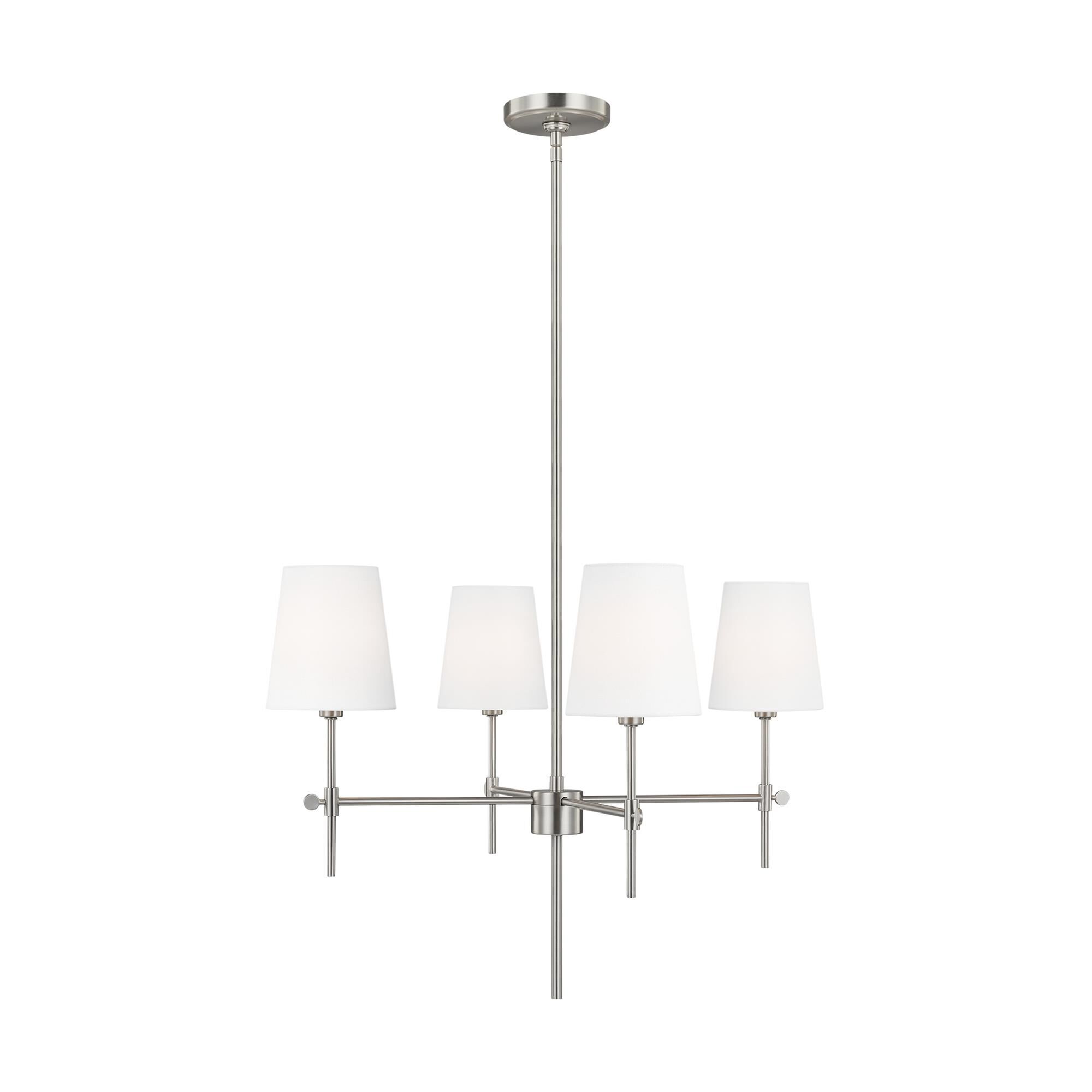 Shown in Brushed Nickel finish and White Linen glass and White Linen Fabric s shade