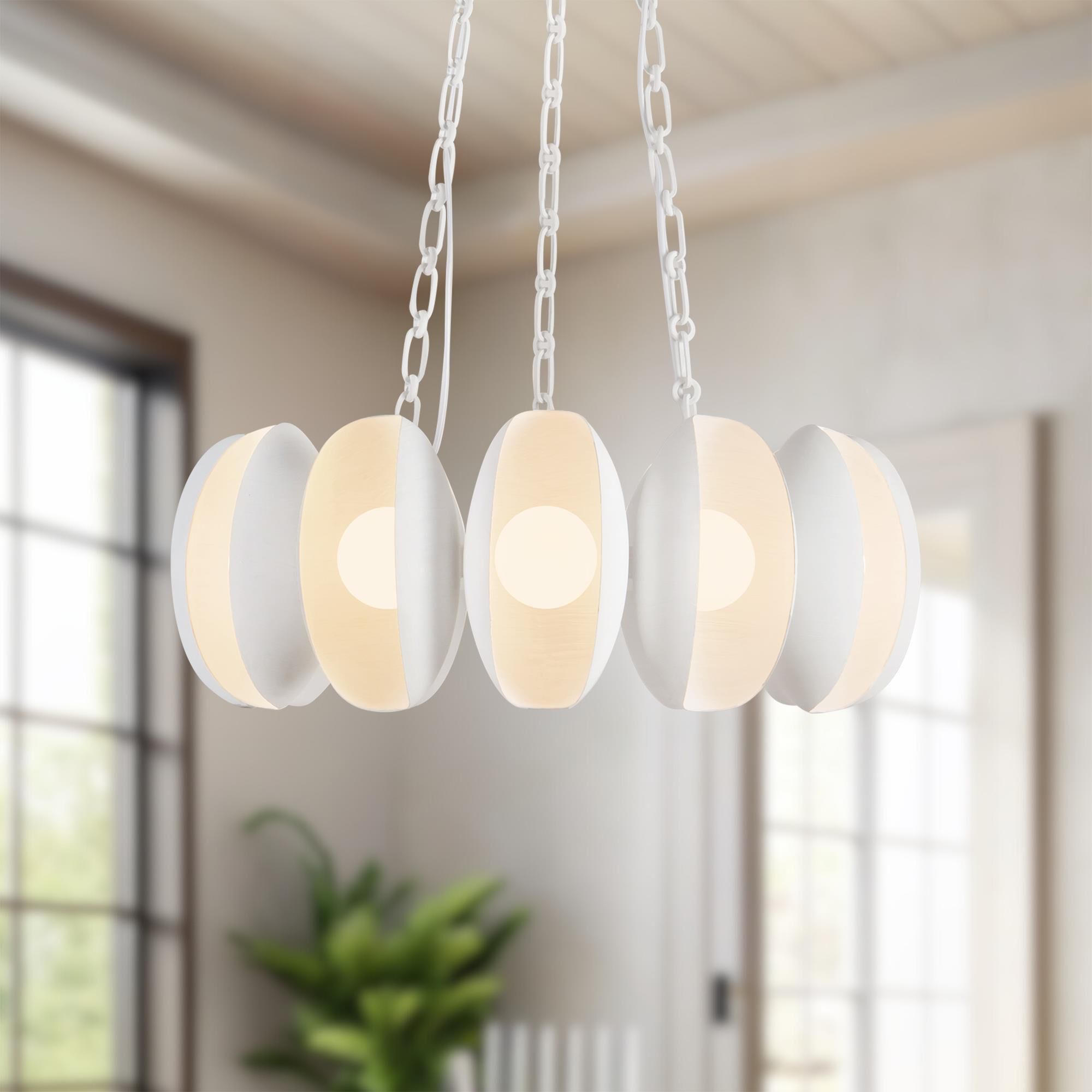 Shown in Antique White finish and Matte Opal glass