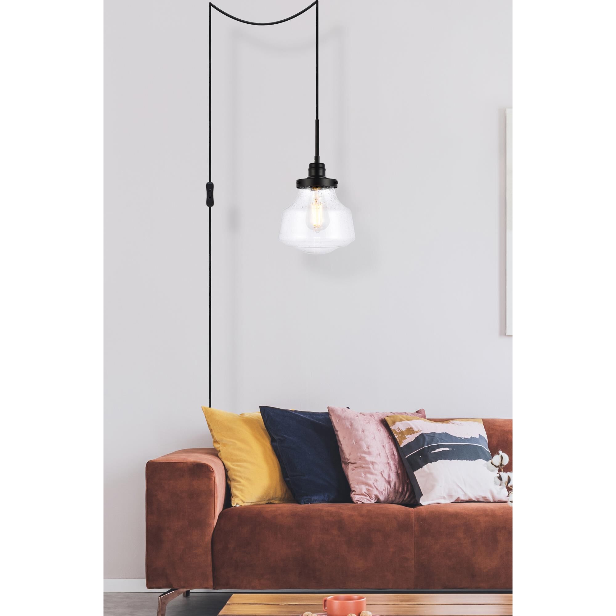 Shown in Black finish and Clear Bubble glass