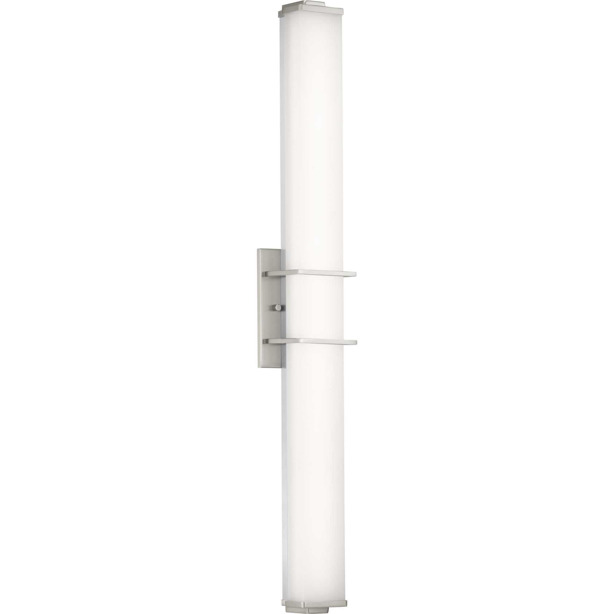 Shown in Brushed Nickel finish and White glass and Acrylic shade