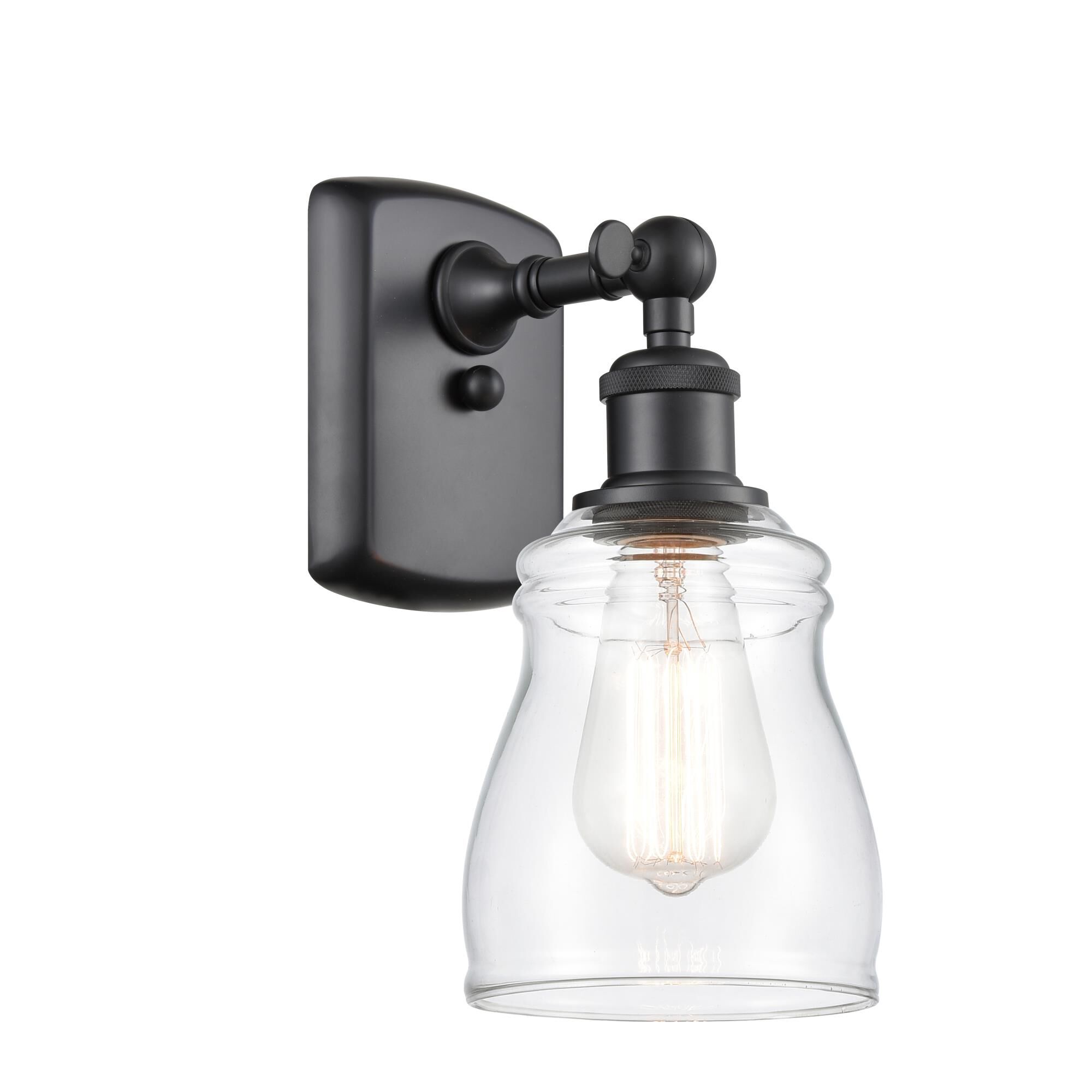 Shown in Matte Black finish and Transparent Clear Ellery glass and Bulb Tint - Amber accent