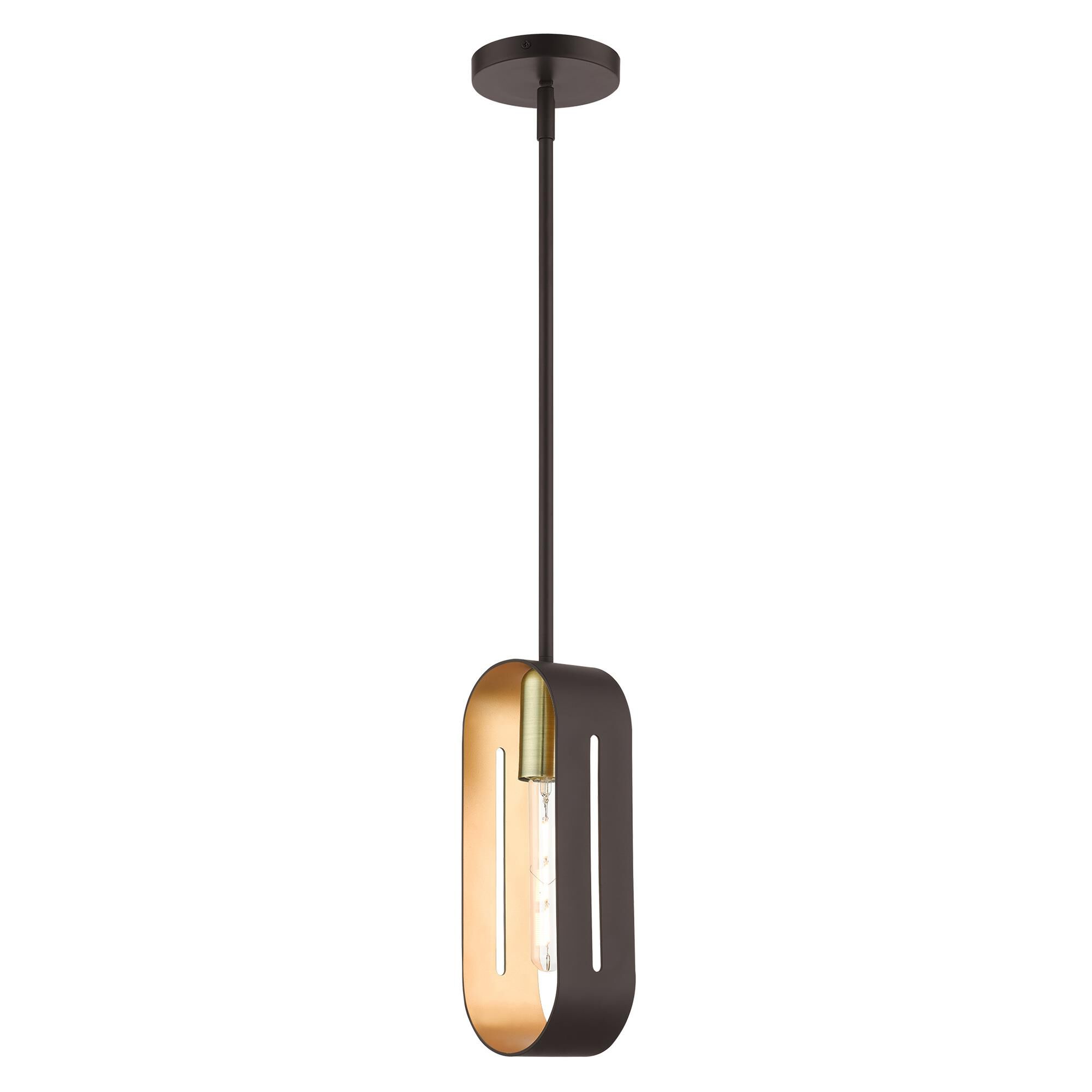 Shown in Bronze With Antique Brass Accents finish and Hand Welded Bronze  With Gold Finish Inside shade