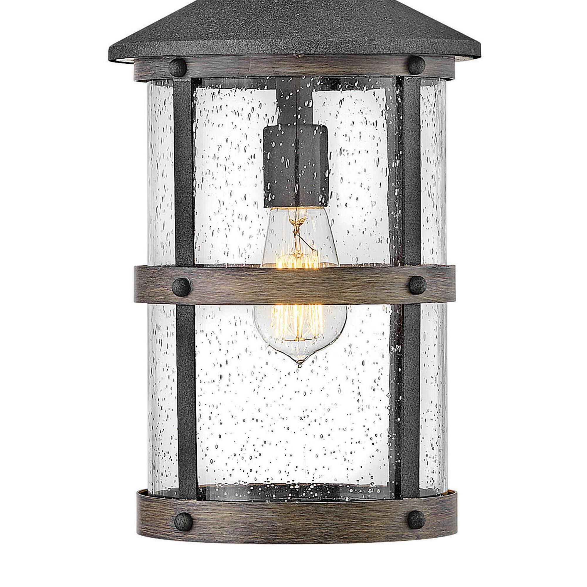 Shown in Aged Zinc with Driftwood Gray finish and Clear Seedy glass