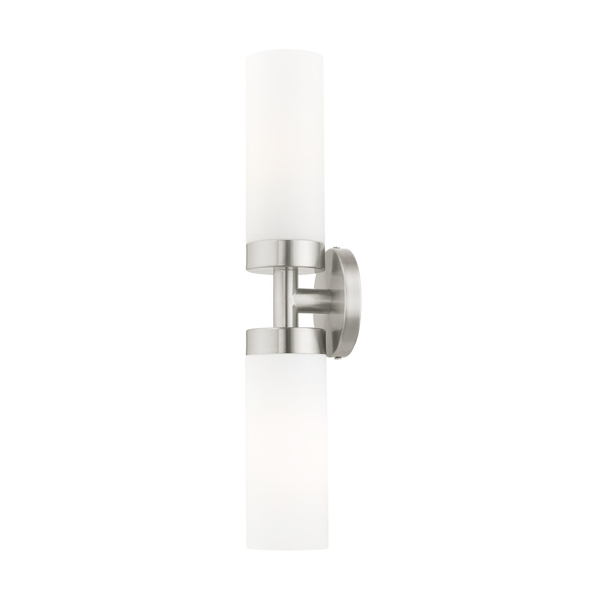 Shown in Brushed Nickel finish and Hand Blown Satin Opal White glass