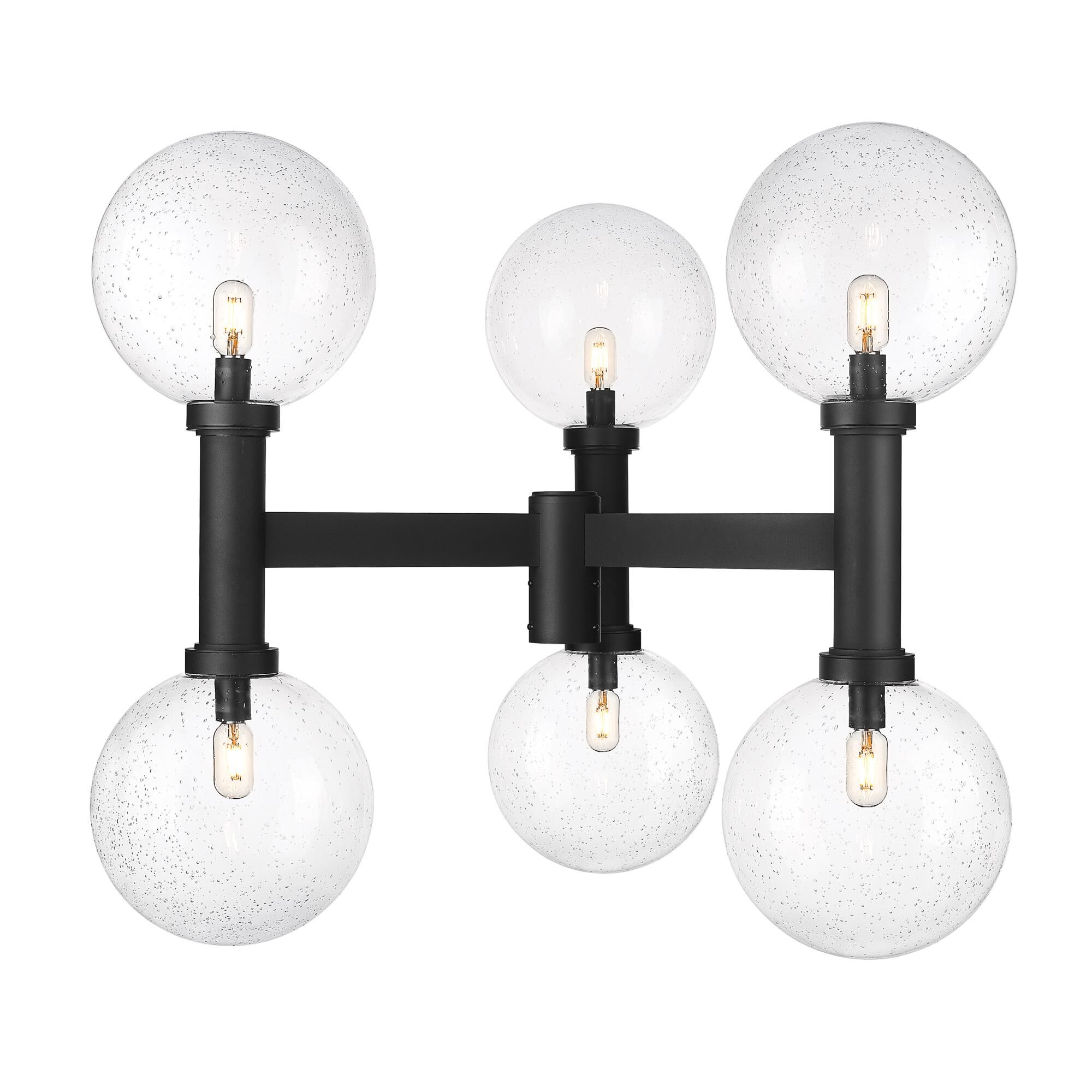 Shown in Black finish and Clear Seedy glass