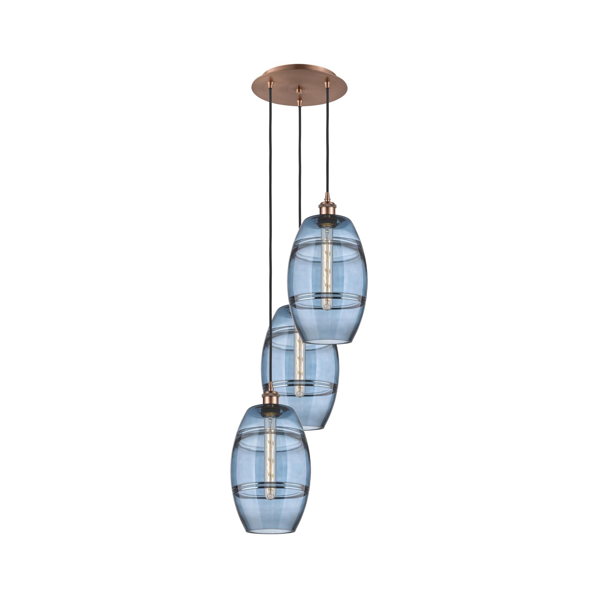 Shown in Antique Copper finish and Princess Blue glass