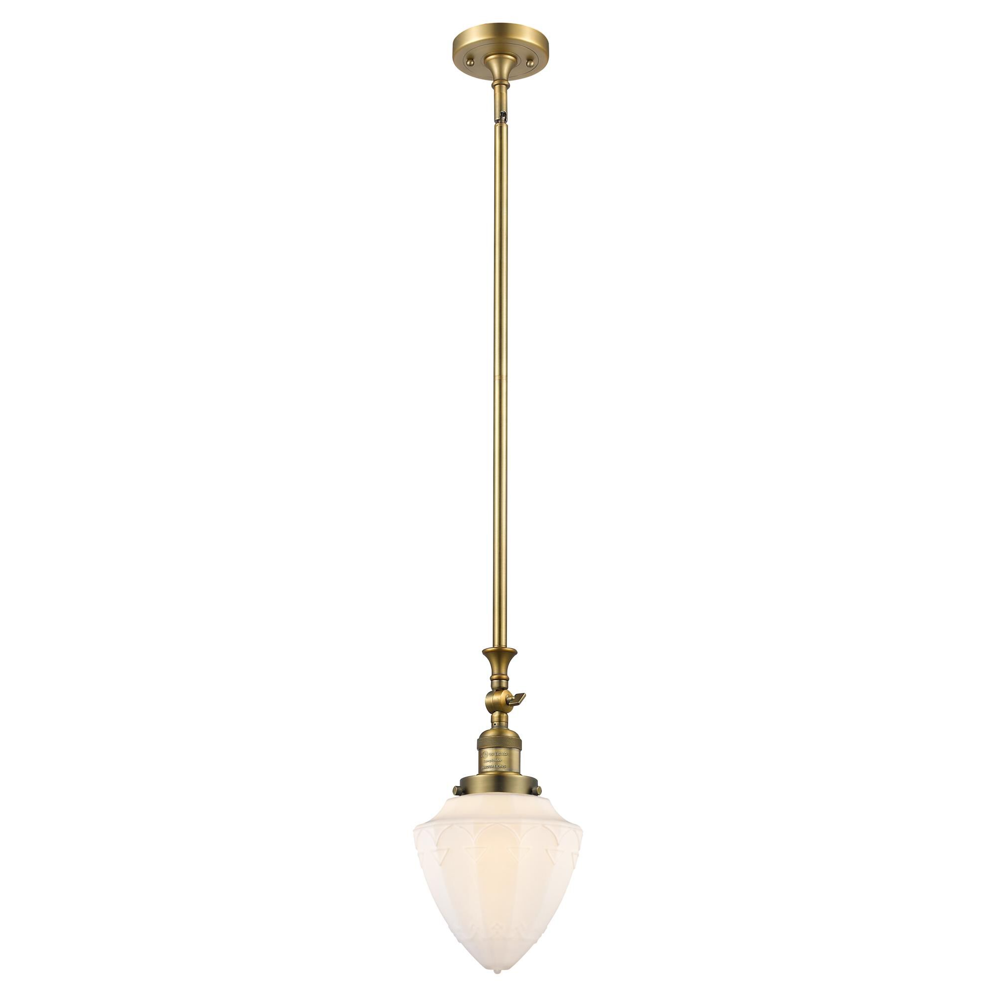 Shown in Brushed Brass finish and Matte White Cased Small Bullet glass