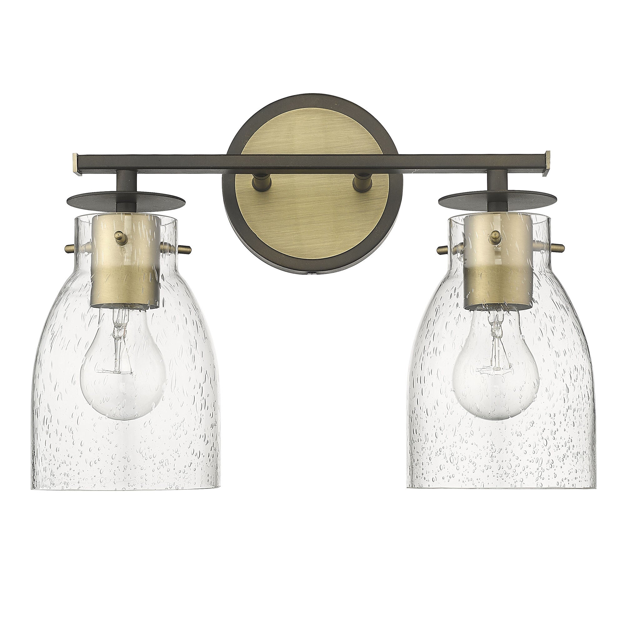Shown in Oil Rubbed Bronze And Antique Brass finish and Clear Seedy Glass shade
