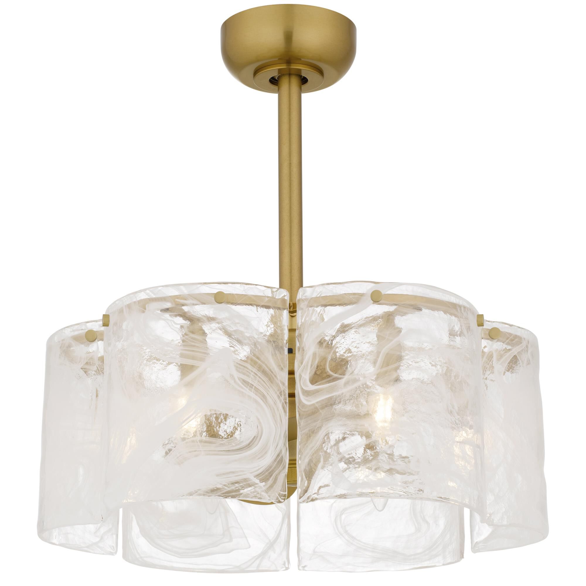 Shown in Brushed Gold finish and White Swirl Glass shade