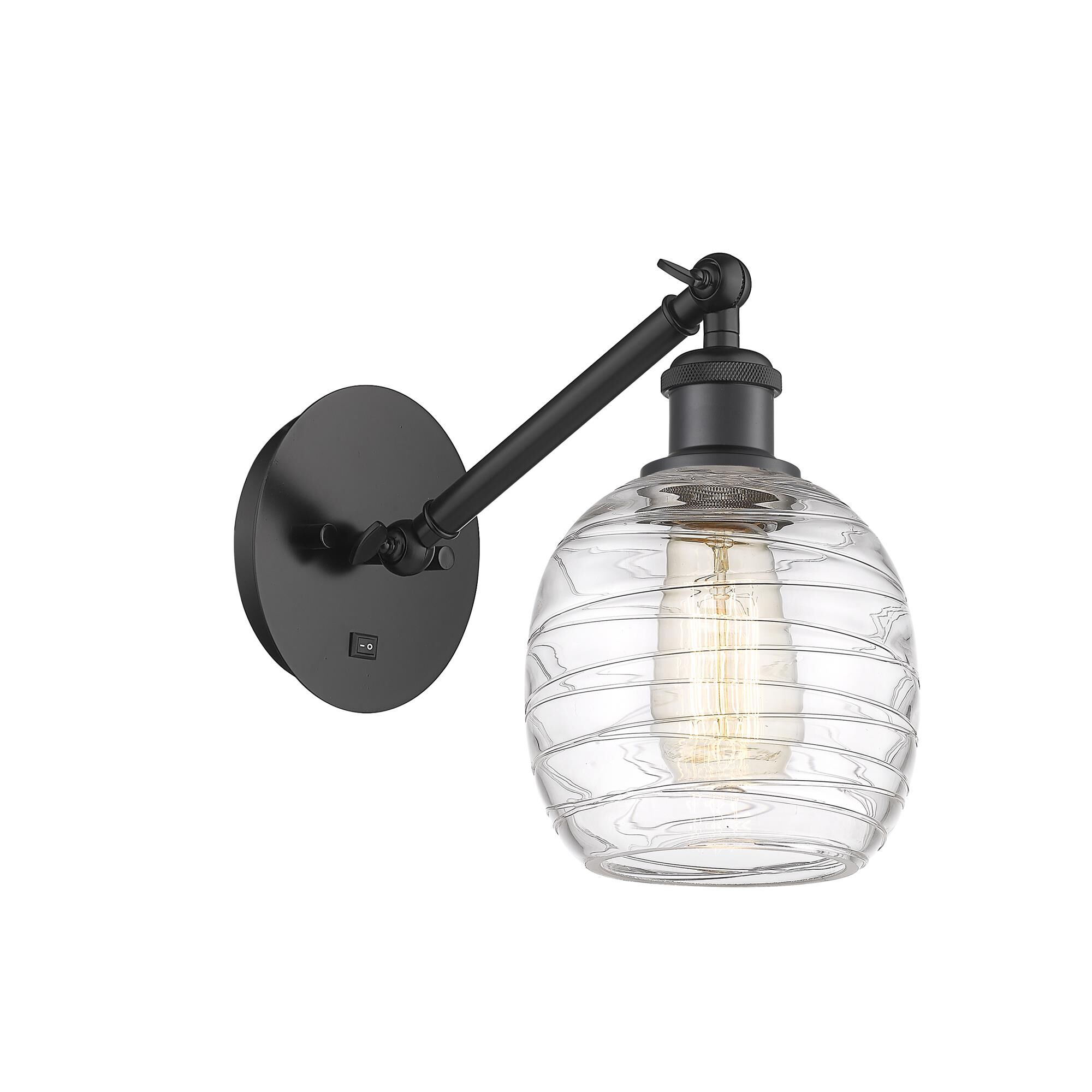 Shown in Matte Black finish and Deco Swirl Belfast glass
