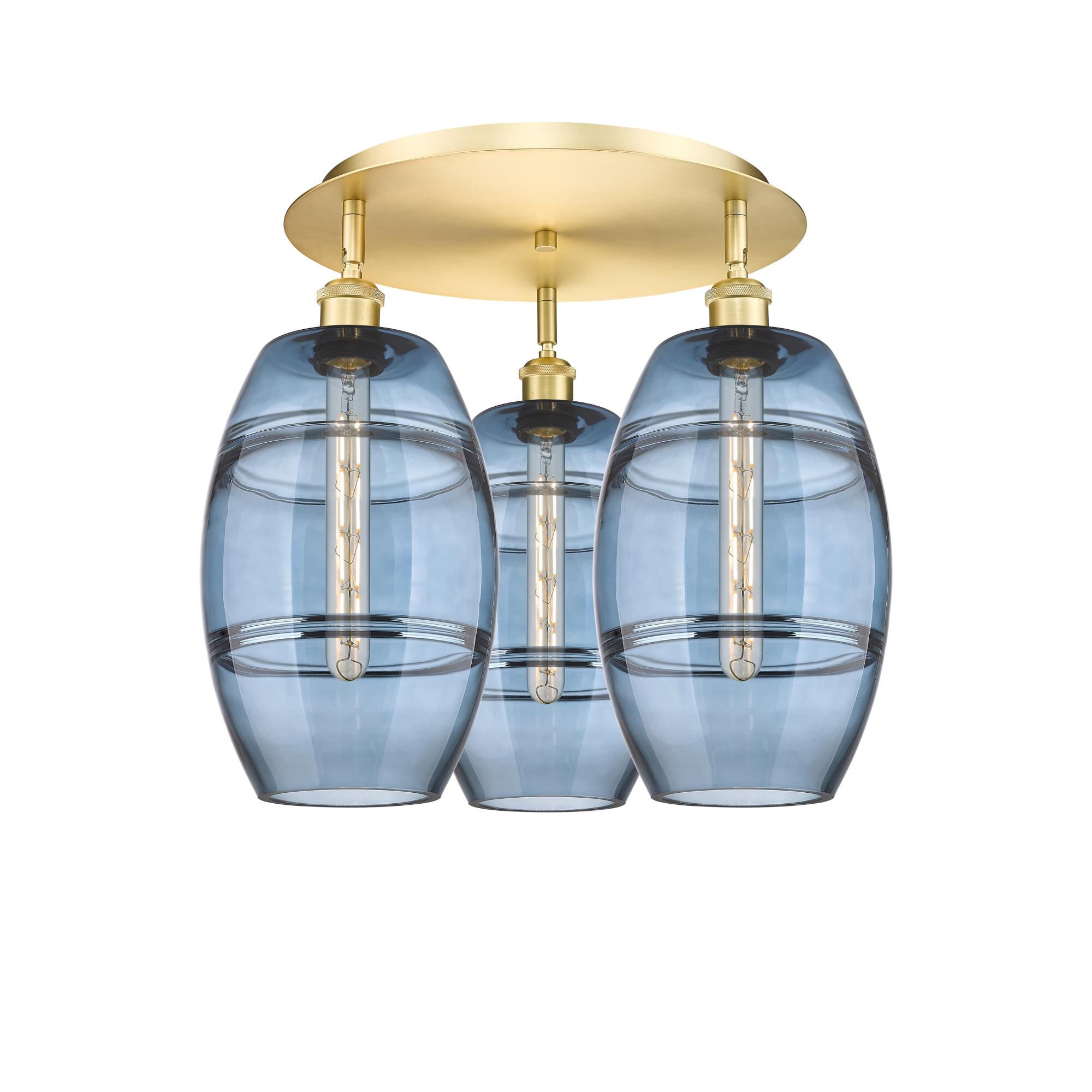 Shown in Satin Gold finish and Princess Blue glass