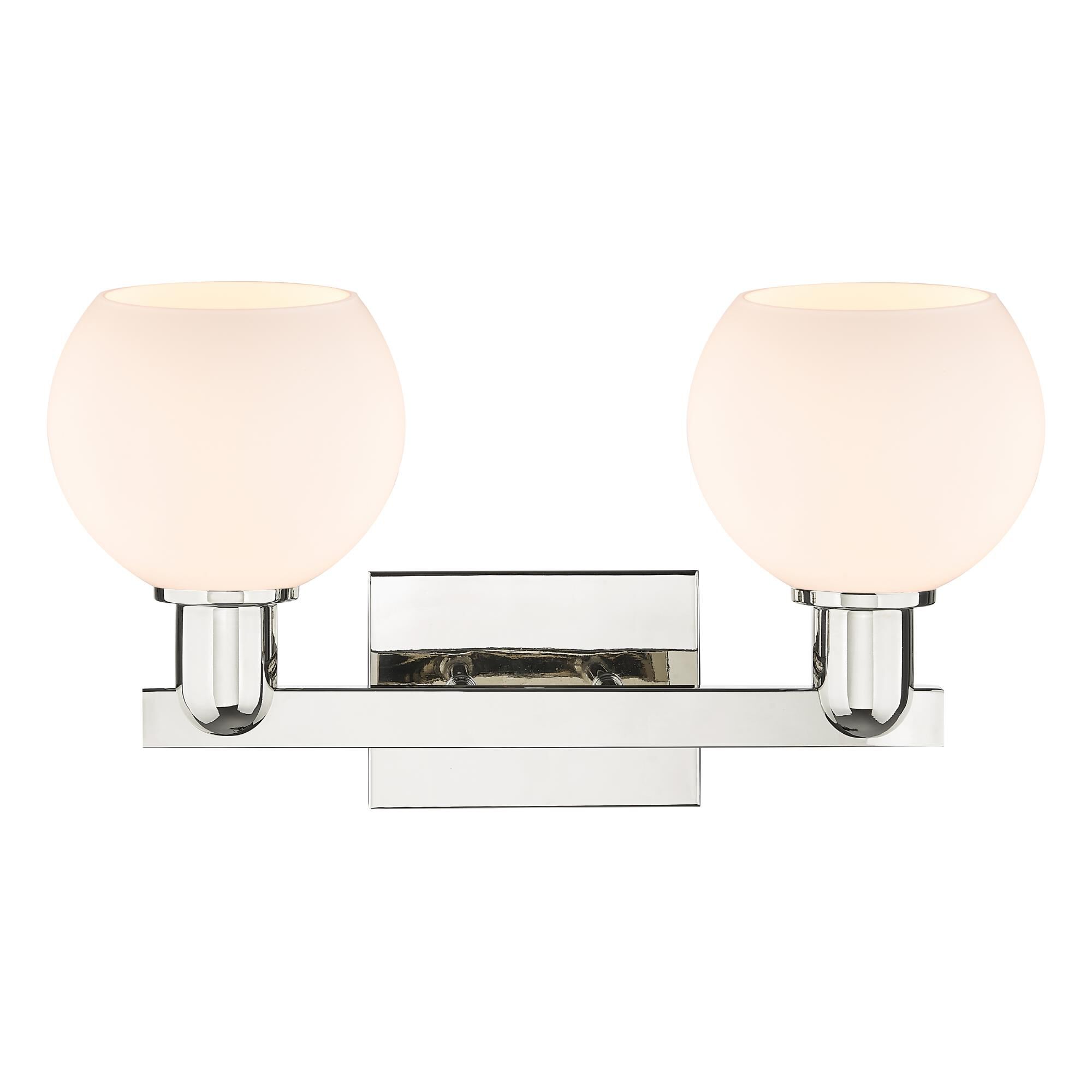 Shown in Polished Nickel finish and Matte White glass